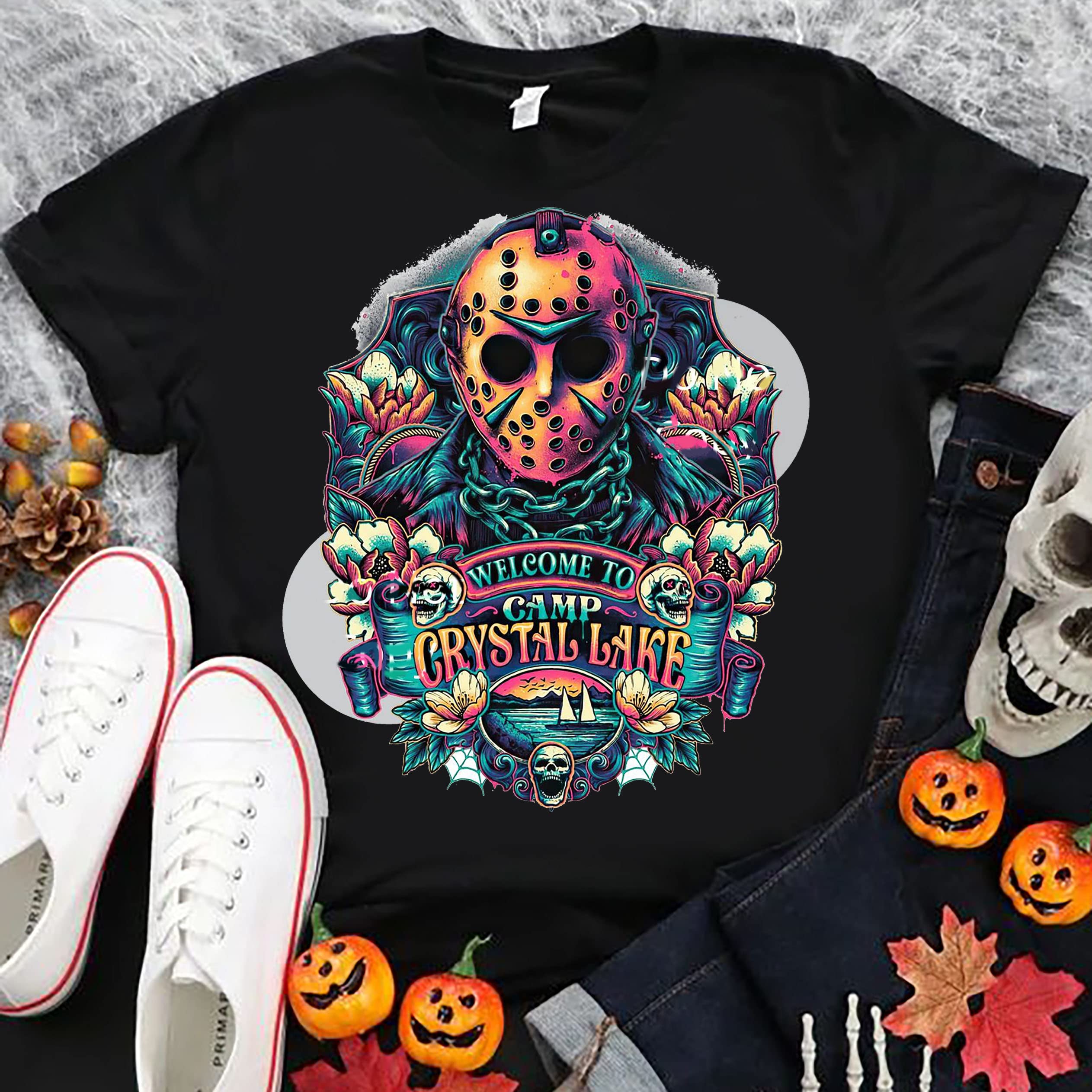 Welcome To Camp Crystal Lake T-Shirt | Vintage 80s Horror Movie Halloween Shirt | Jason Voorhees Inspired Apparel | Unisex Cotton Tee for Horror Fans & Halloween Costumes