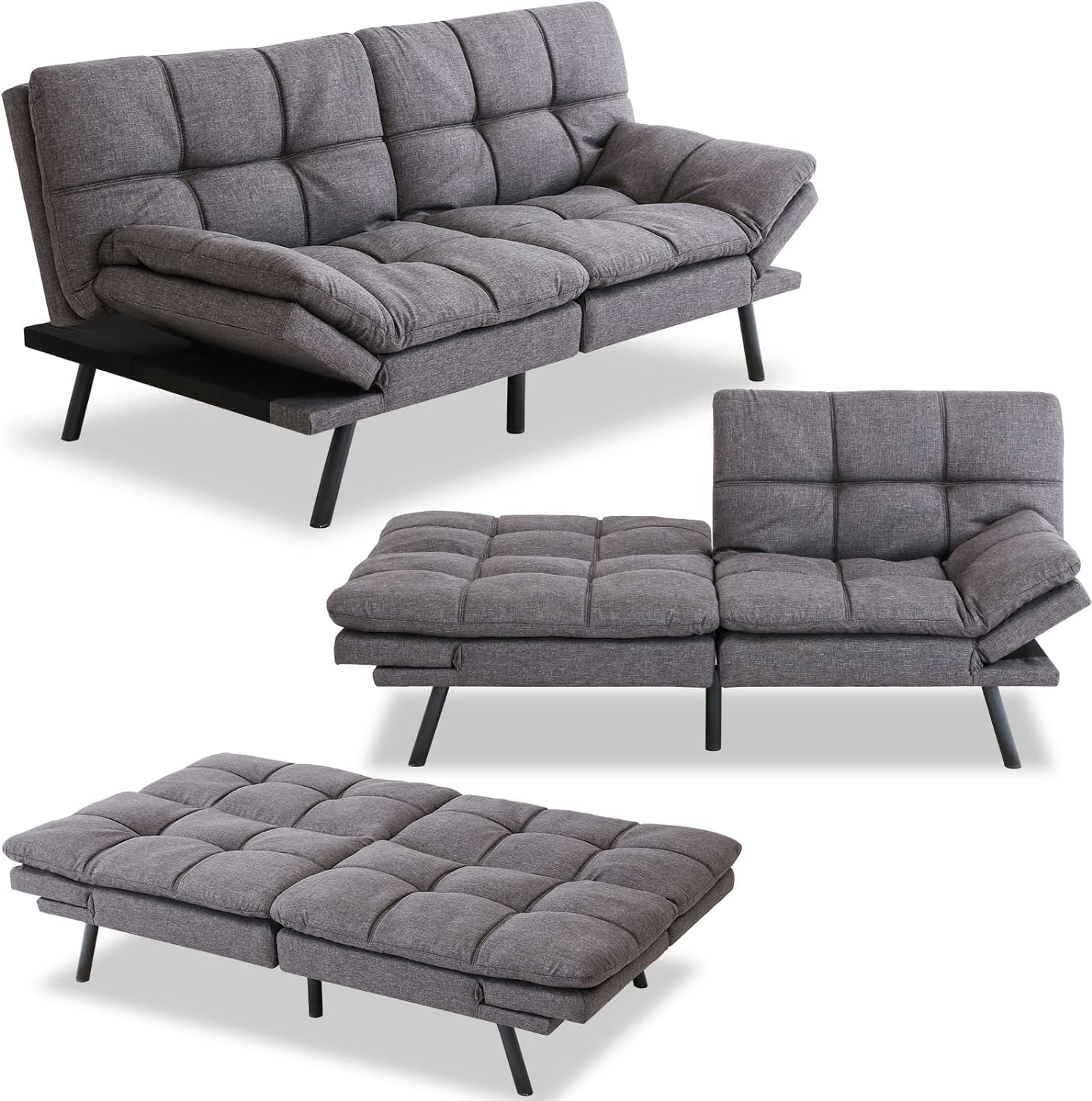 MUUEGM Convertible Futon Sofa Bed with Memory Foam - Modern Leather Love Seat Sleeper Couch for Living Room, Office & Small Spaces - Adjustable Armrest & Backrest (Perfect for Guest Rooms, Apartments & Home Theaters)