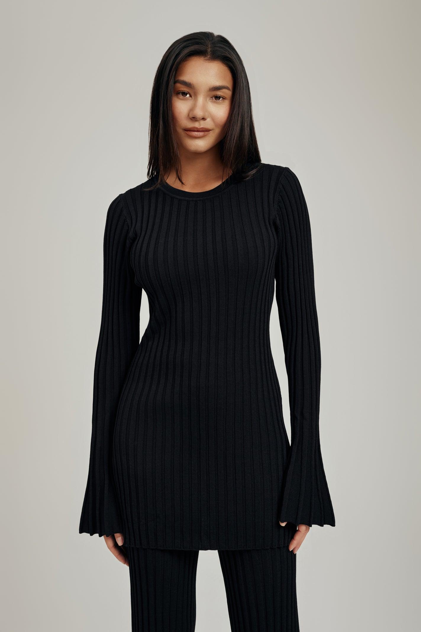 Luna Ribbed Knit Slit Top for Women - Trendy Casual & Party Wear - Soft Stretch V-Neck T-Shirt for Date Night, Club Outfits & Everyday Fashion
