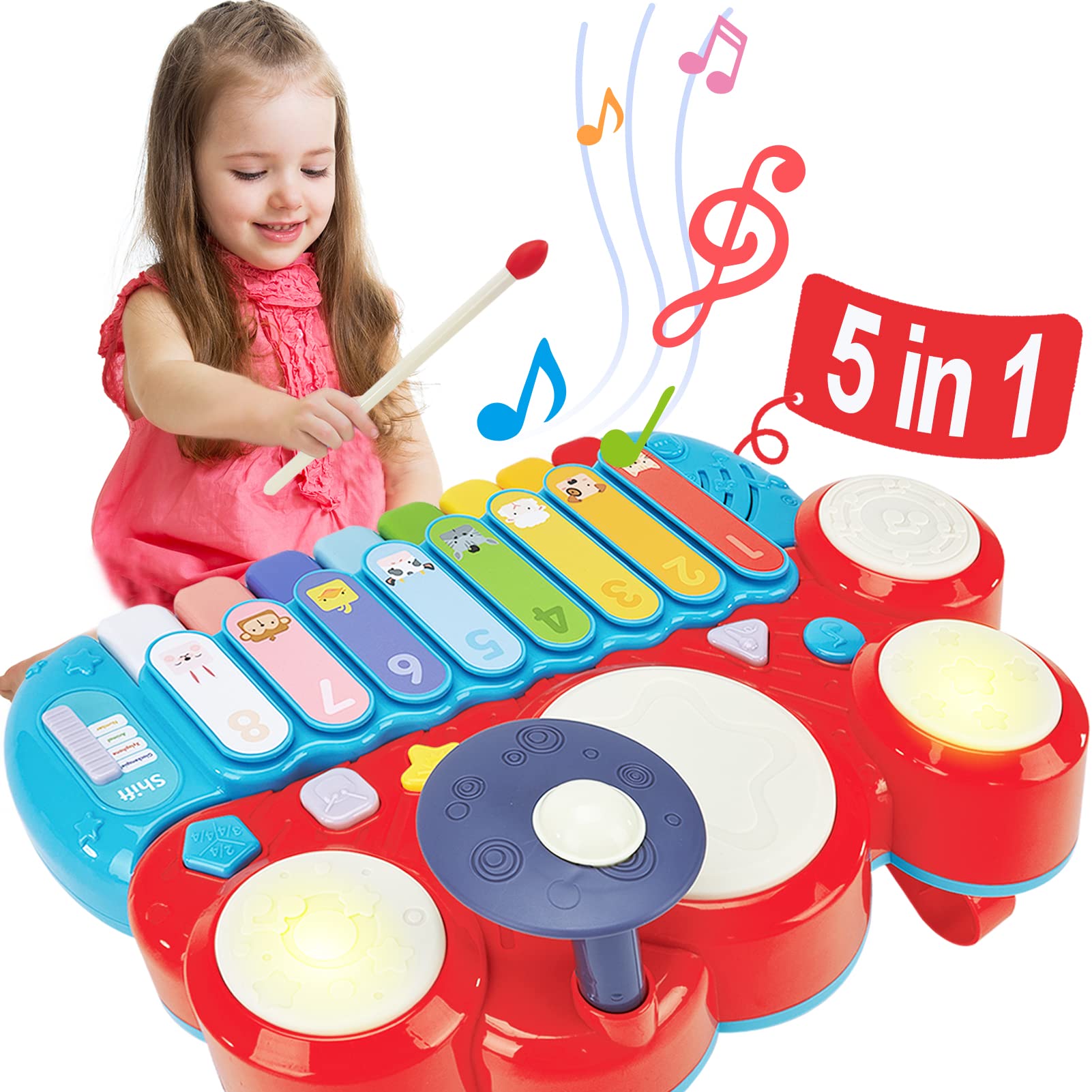 Baby Musical Toys - 3-in-1 Piano Keyboard Xylophone Drum Set for Toddlers 1-4 Years | Learning & Educational Toy for 12-18 Month Old Girls & Boys | Perfect Easter Birthday Gift for 1 2 3 4 Year Olds | Great for Early Childhood Development & Sensory Play