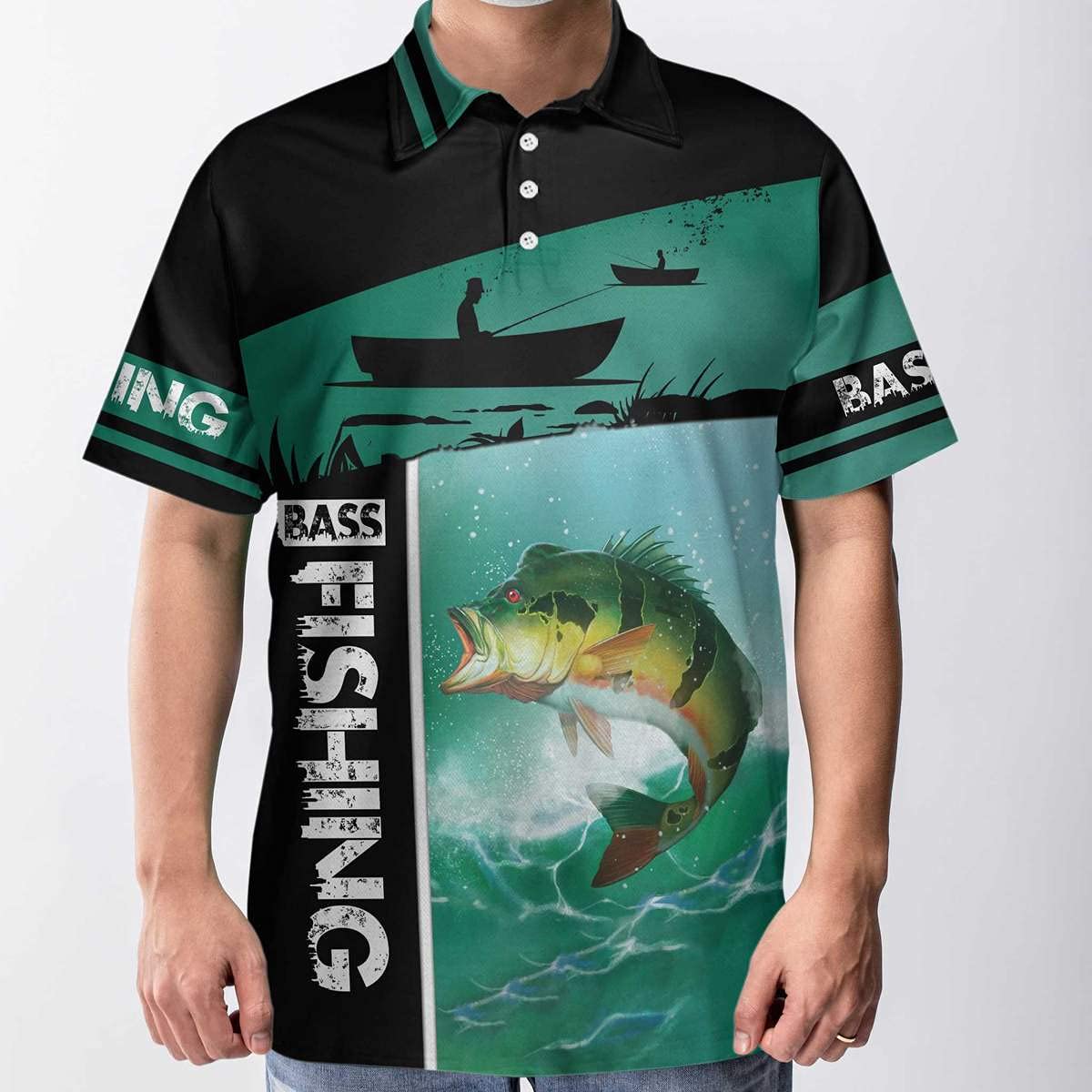 HYPERFAVOR Men's Stylish Bass Fishing Polo Shirt - Breathable Short Sleeve Collared Shirt for Fishing Enthusiasts - Perfect for Lake, River & Tournament Fishing