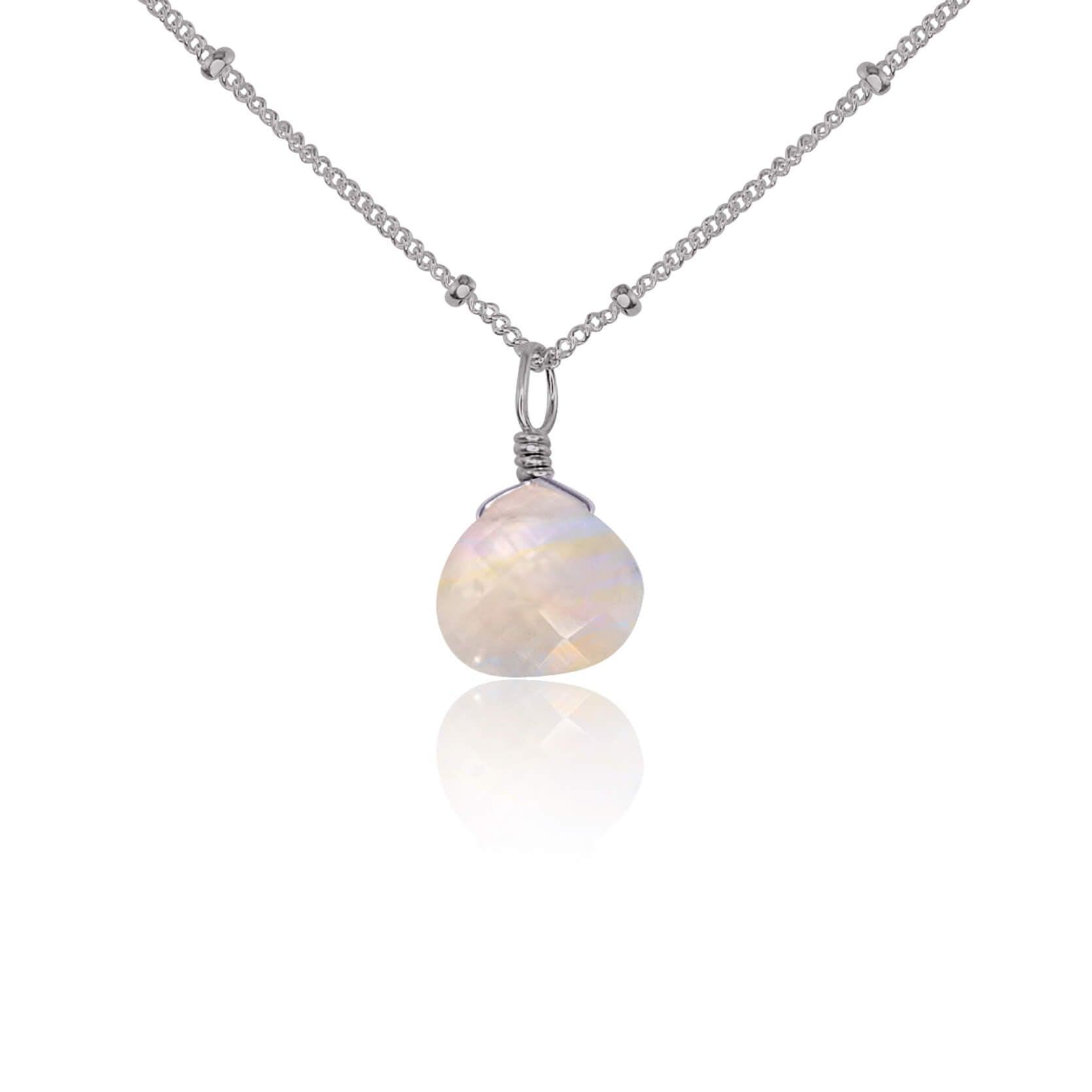 Rainbow Moonstone Teardrop Pendant Necklace - Healing Crystal Jewelry for Women - Perfect for Meditation, Yoga & Spiritual Gifts