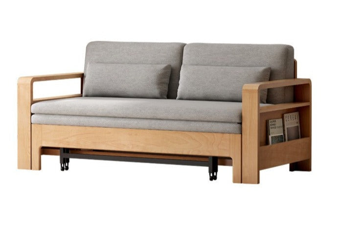 Solid Wood Sleeper Sofa - Beech & Oak Multi-Functional Convertible Sofa Bed for Living Room, Guest Room & Small Spaces