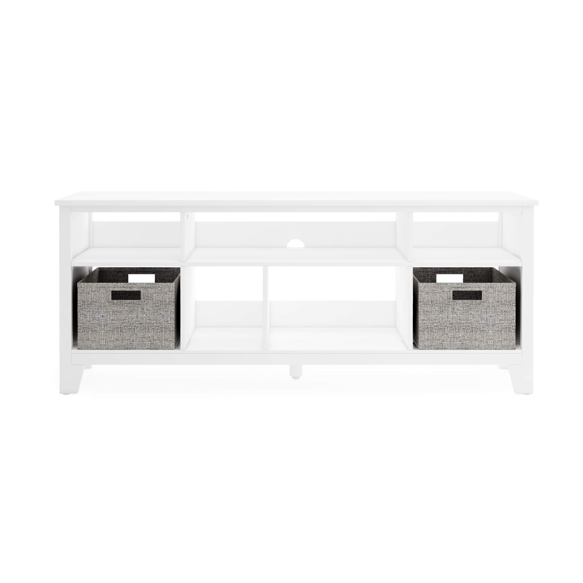 Martha Stewart Kids' Media Console - Creamy White Wooden TV Stand with Storage Shelves & Fabric Bins, 55 Inch TV Entertainment Center | Perfect for Playroom, Living Room & Bedroom Organization