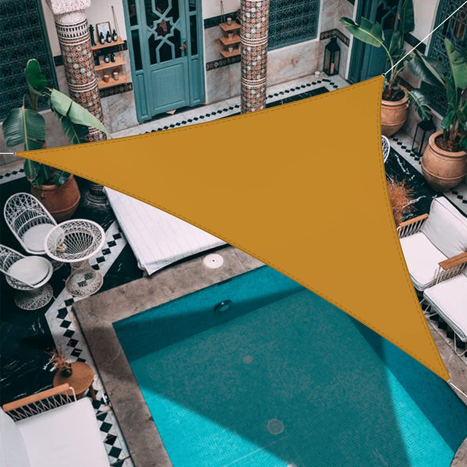 20'x20'x20' Golden Yellow Triangle Shade Sail - UV Block, Waterproof Sun Canopy for Backyard, Patio, Garden & Pool - Custom Outdoor Shade Solution for Summer Relaxation & Sun Protection