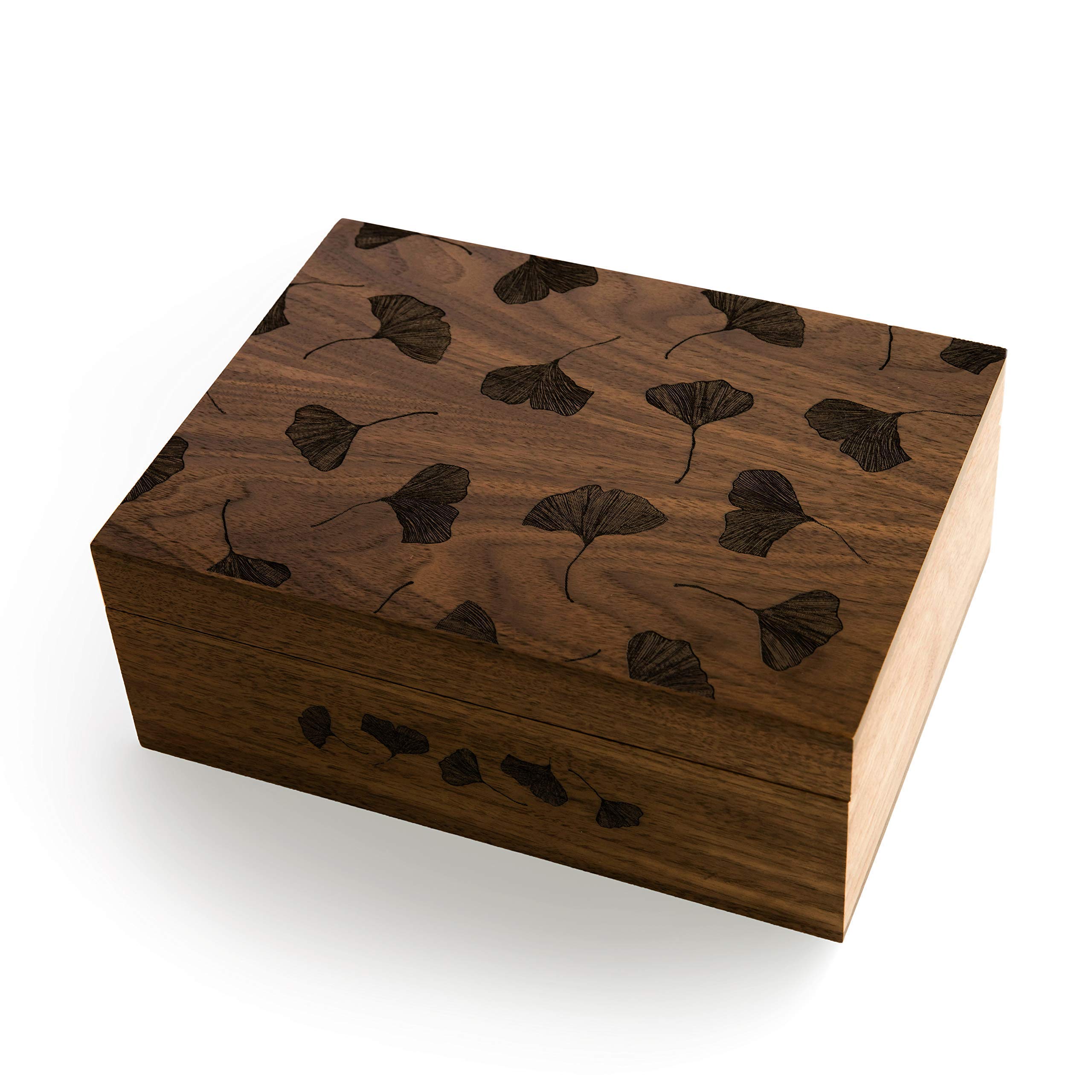 Handcrafted Ginkgo Leaves Wood Keepsake Box - Personalized Engraved Gift for Anniversary, Wedding, Baby Shower & Father's Day | Memory Box for Jewelry, Photos & Keepsakes (Home Decor & Special Occasion Gift Idea)
