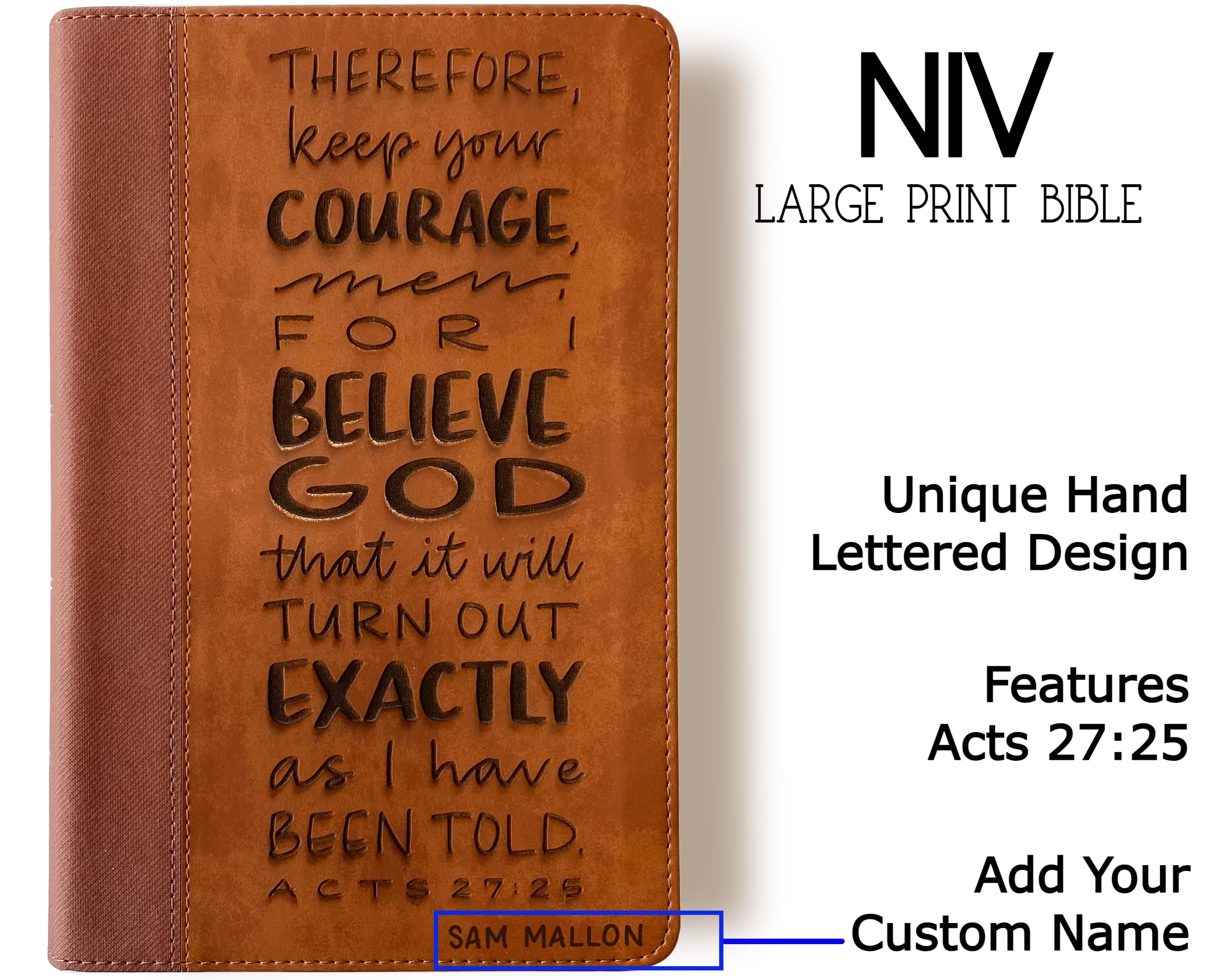 Hand Lettered & Laser Engraved Brown Large Print NIV Bible - Personalized Christian Gift with Custom Name Engraving | Perfect for Baptisms, Weddings & Spiritual Milestones
