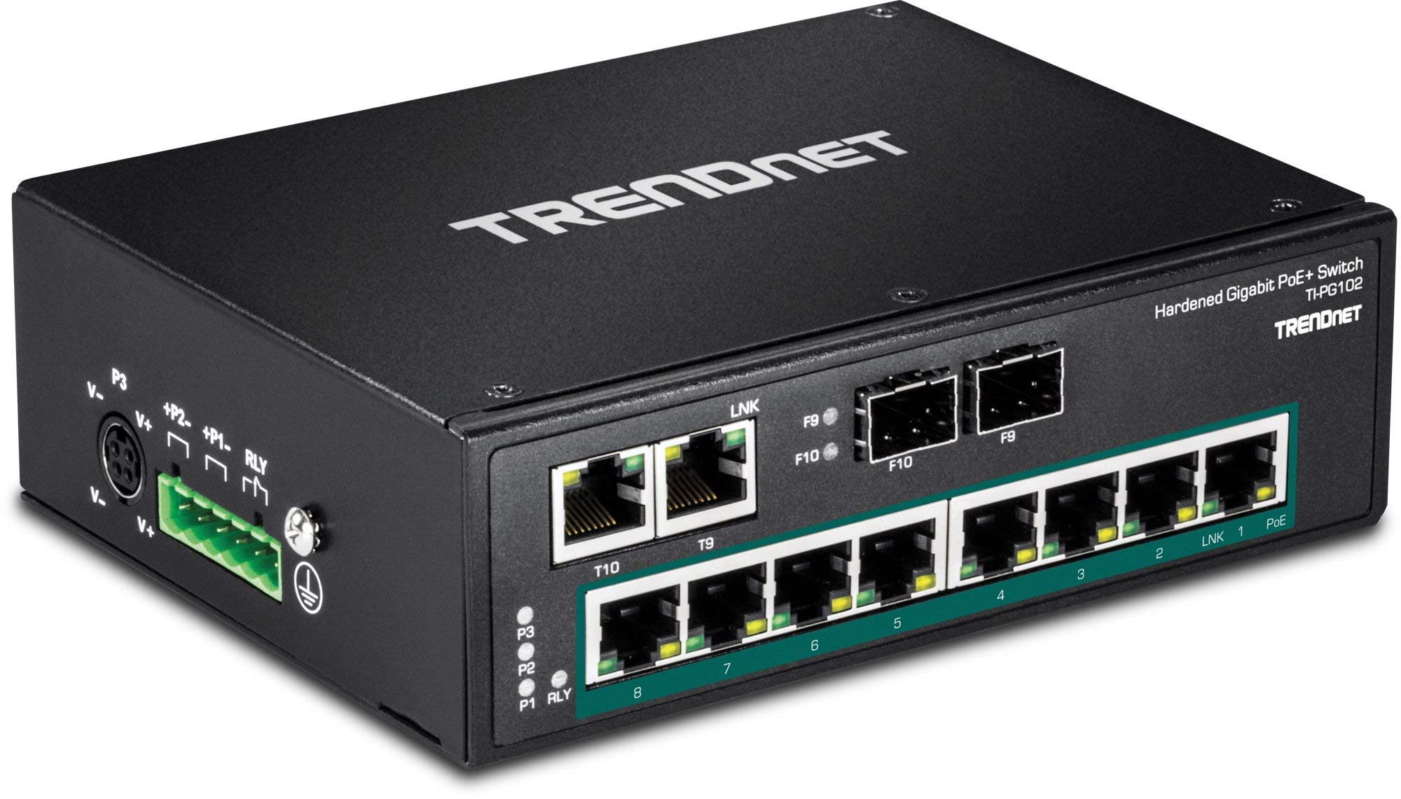 TRENDnet TI-PG102 10-Port Industrial Gigabit PoE+ Switch | 8 PoE+ Ports, 2 SFP Slots, 240W Power Budget | DIN-Rail Mount, VLAN, QoS, IP30 Rating | Perfect for Factory Automation & Surveillance Networks (Renewed)