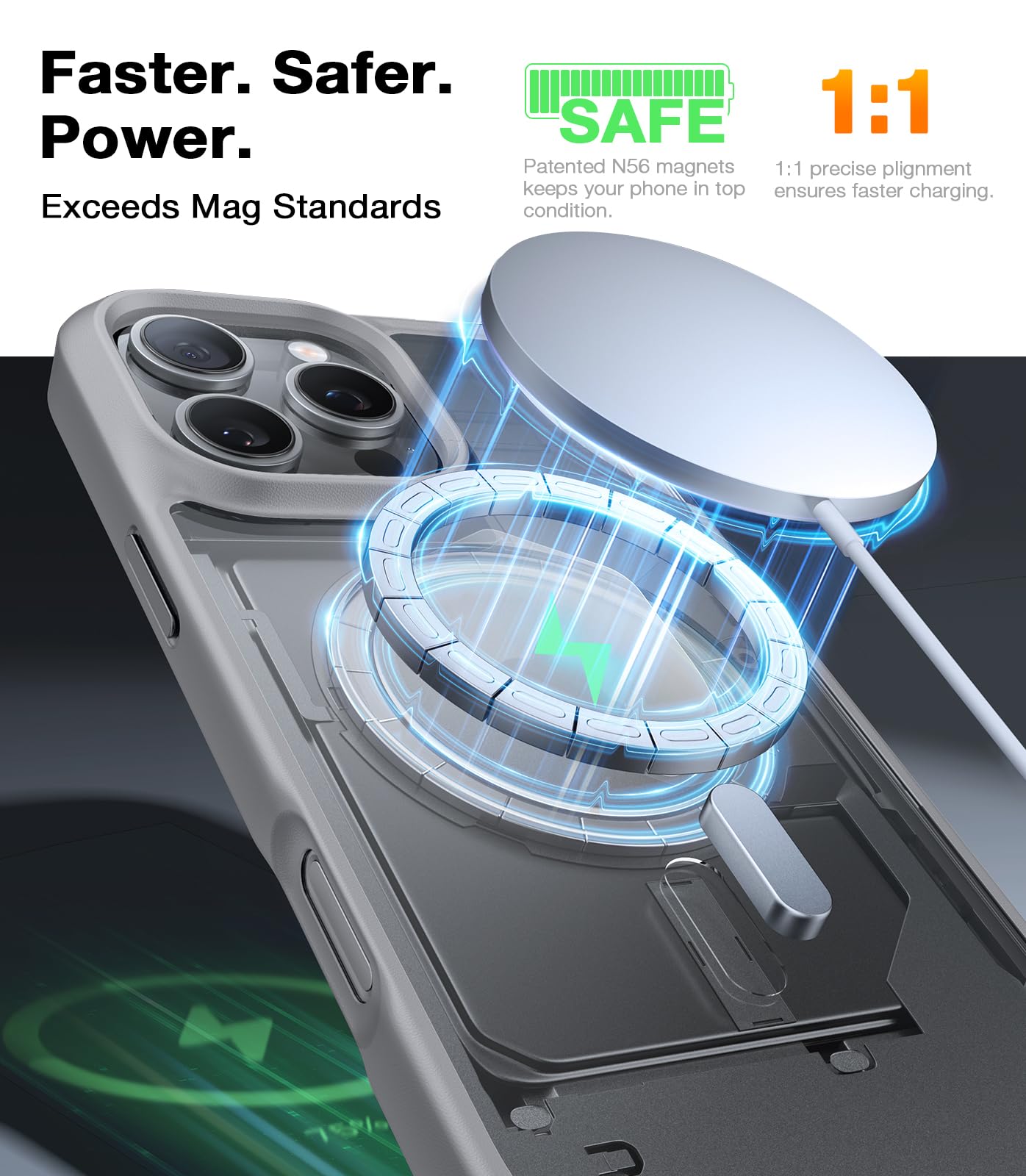 TORRAS Military Grade Shockproof iPhone 16 Pro Case with Stronger Magnetic Compatibility | Slim Protective Cover with Anti-Scratch Silicone for iPhone 16 Pro (Grey) | Perfect for Outdoor Adventures, Daily Commute & Work Protection