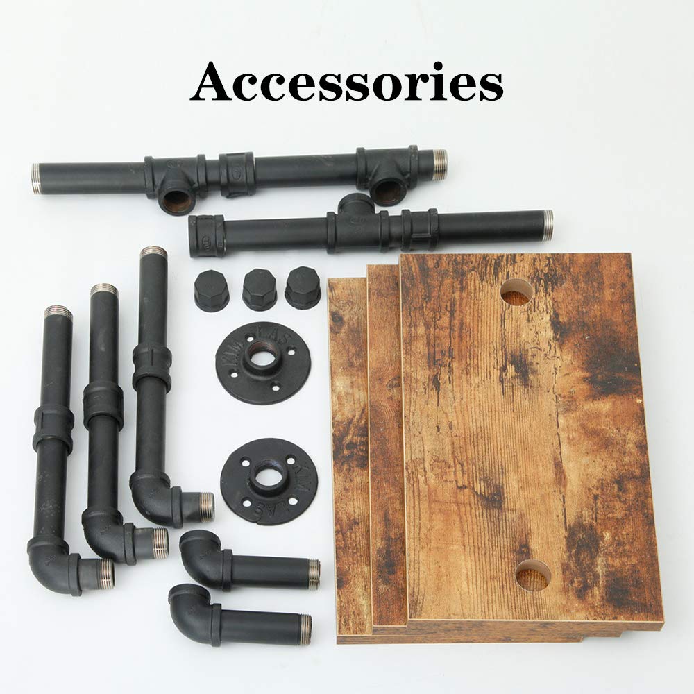 Industrial Pipe Shelving with Wood Planks - Rustic Floating Wall Mounted Shelves for Bar, Kitchen & Living Room | Perfect for Home Decor, Storage & Display