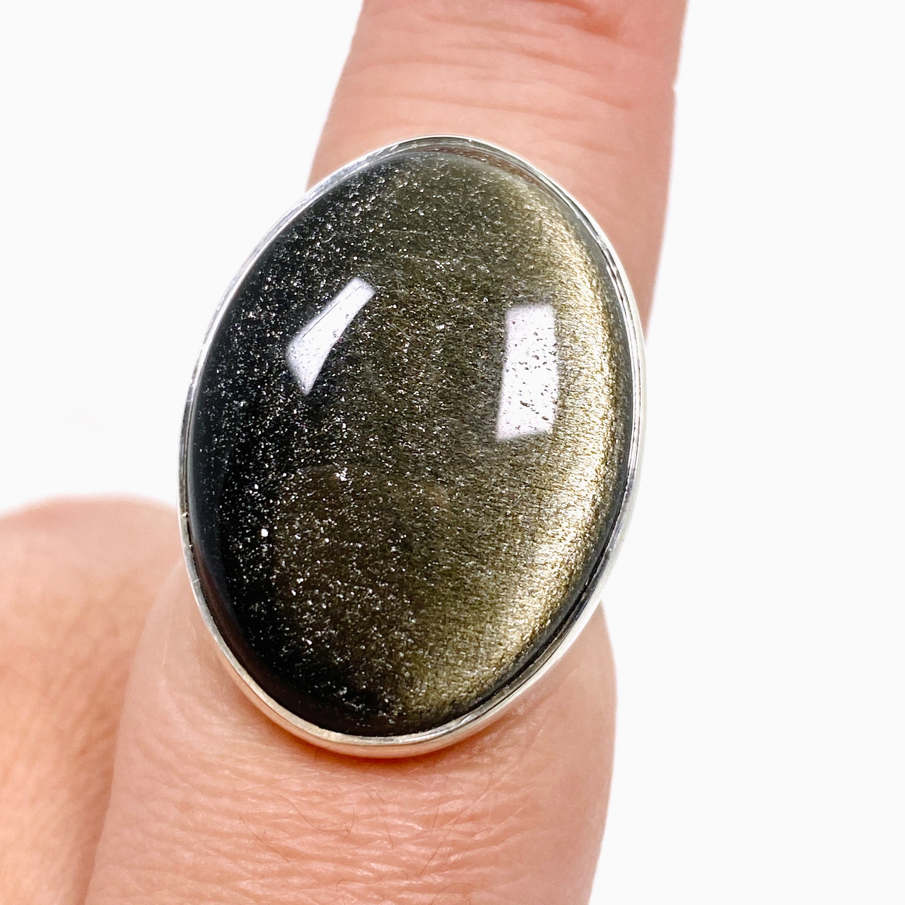 Goldsheen Obsidian Oval Cabochon Ring - Size 9 - KRGJ3342 - Elegant Gemstone Jewelry for Women, Perfect for Everyday Wear & Special Occasions