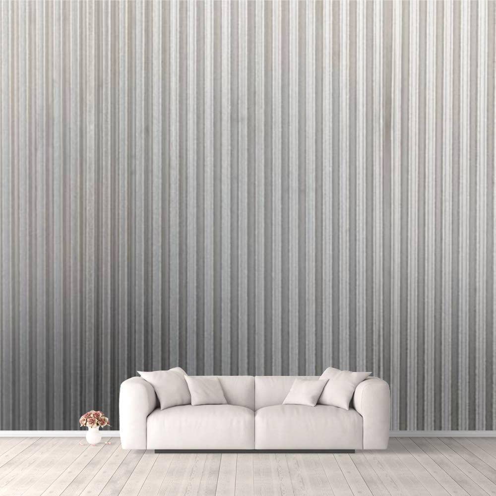 3D Corrugated Grey Metal Wallpaper - Rusty Zinc Grunge Texture Self-Adhesive Peel & Stick Wall Mural for Bedroom, Living Room, Dorm Decor - Easy to Apply on Walls, Ceiling & Wardrobe - Industrial Style Home & Office Interior Design