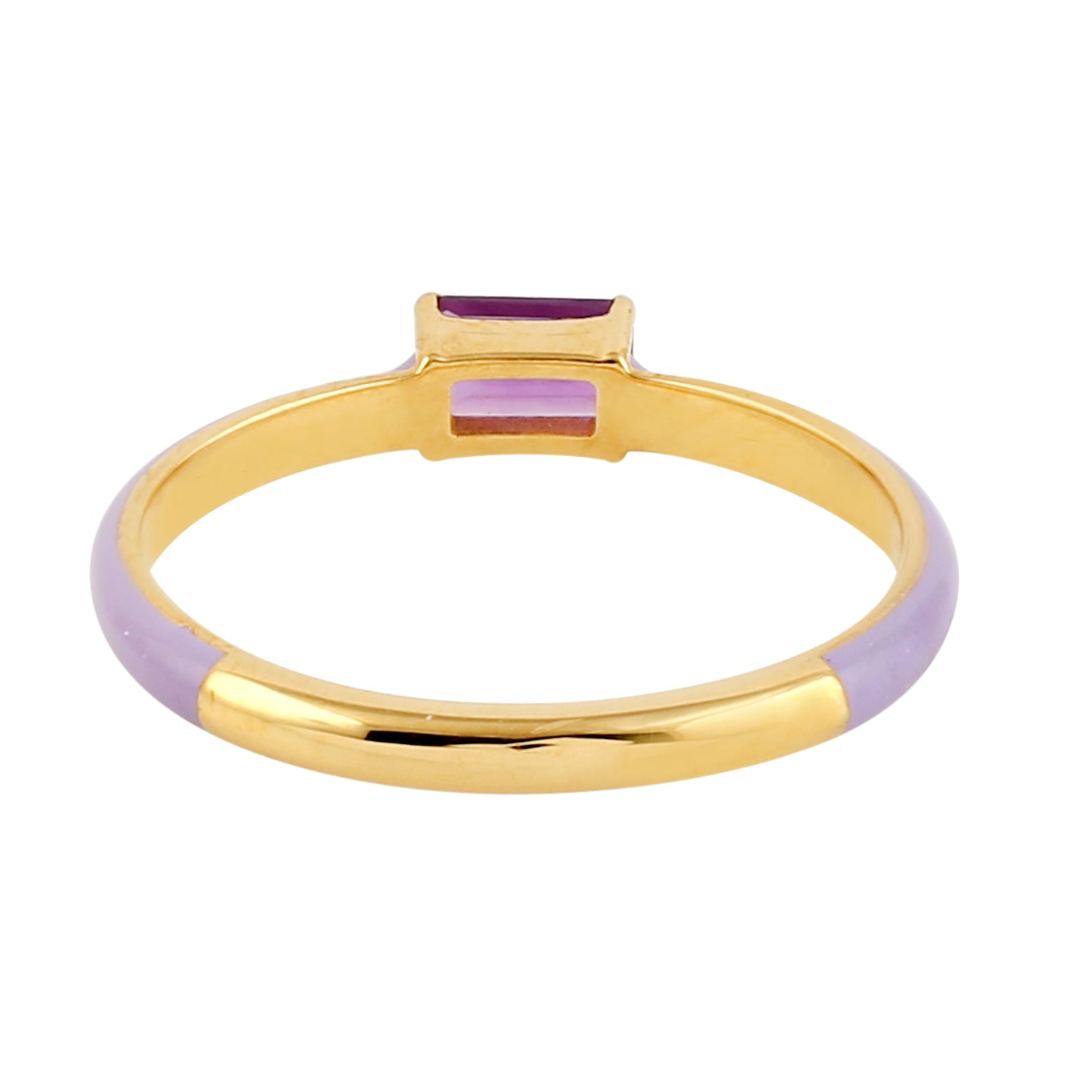 18K Yellow Gold Baguette Cut Amethyst Enamel Band Ring - Elegant Dainty Jewelry for Women, Perfect for Weddings, Anniversaries & Special Occasions