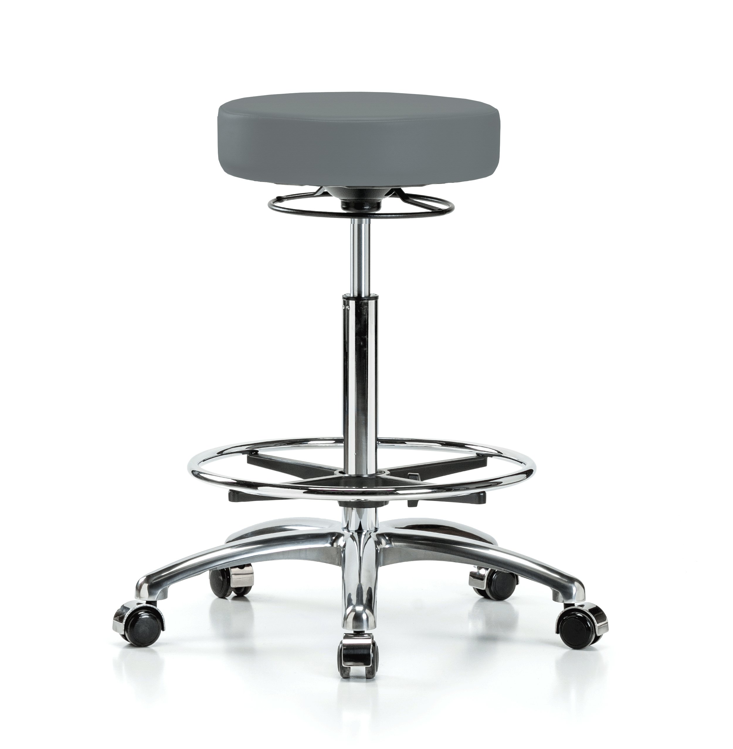 360° Rolling Adjustable Massage Therapy Swivel Stool for Chiropractors & Salon - Chrome Perch Stool with Footrest for Hardwood/Tile Floors - 300lb Capacity Counter Height Stool (Cinder Fabric) - Perfect for Massage Clinics, Hair Salons & Home Office Use