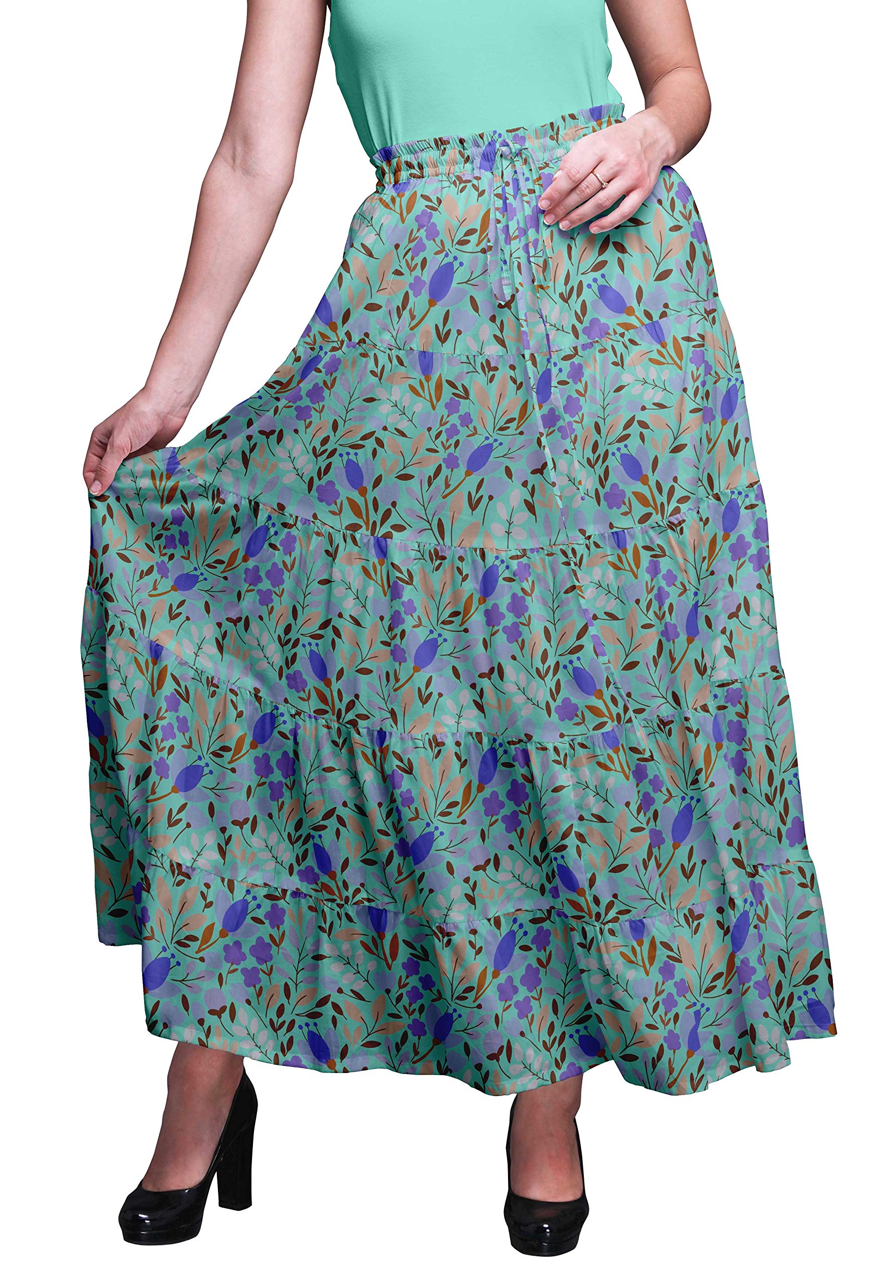 Boho Printed Skirts for Women - Long 5-Tier Cotton Maxi Skirt with Floral Design | Perfect for Beach, Summer Outfits & Casual Wear