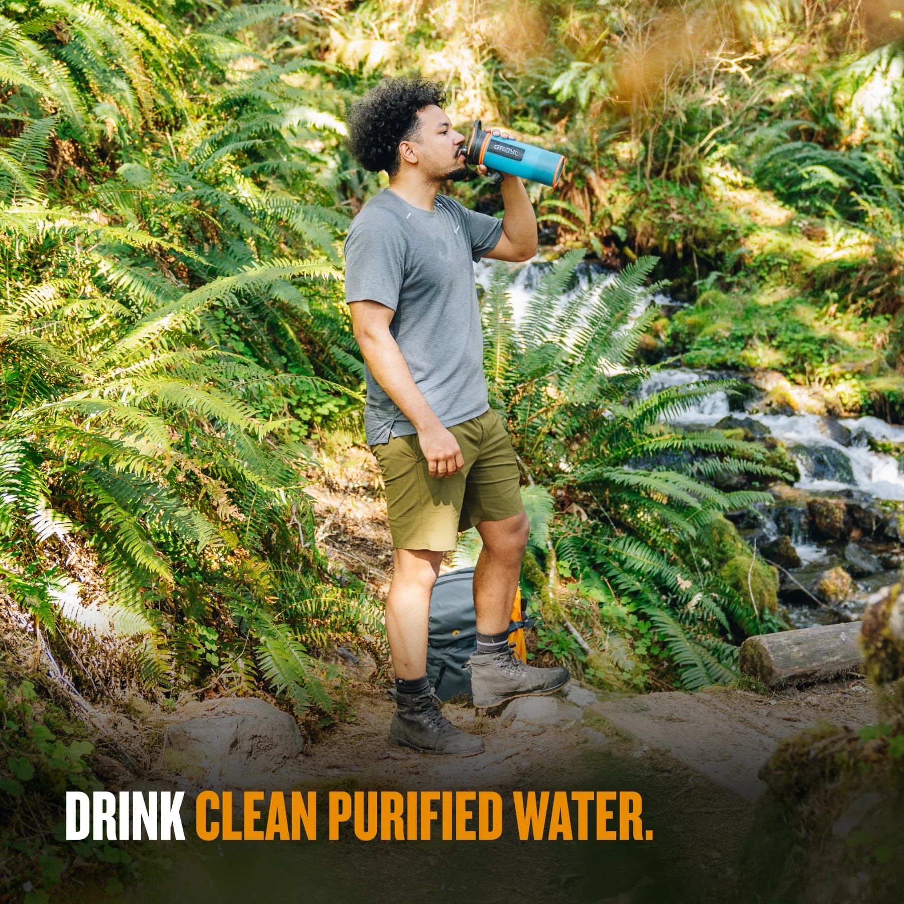 GRAYL 24oz GeoPress® Water Purifier Bottle - Portable Filter for Hiking, Camping & Travel - Remove 99.9% of Bacteria & Viruses - Nature Edition