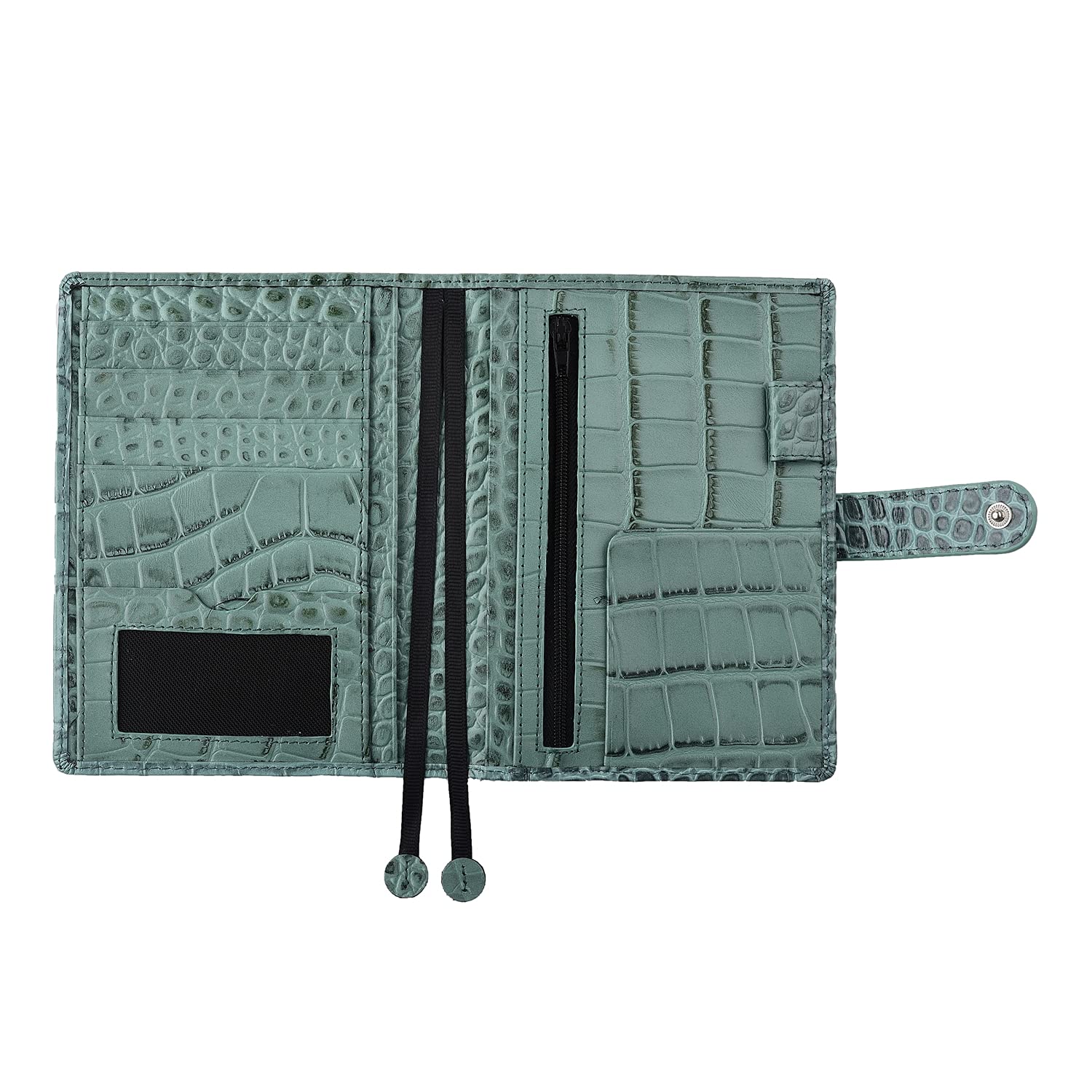 Premium Genuine Leather A6 Planner Cover with Pen Loop, Card Slots & Zipper Pockets - Personal Organizer for Moleskine, Filofax & Most A6 Notebooks (Crocodile Green) - Perfect for Work, School & Daily Planning