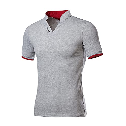 LAISO Men's Slim Fit Short Sleeve Casual Solid Color Stand Collar T-Shirt - Breathable Summer Top for Work, Dating & Outdoor Activities
