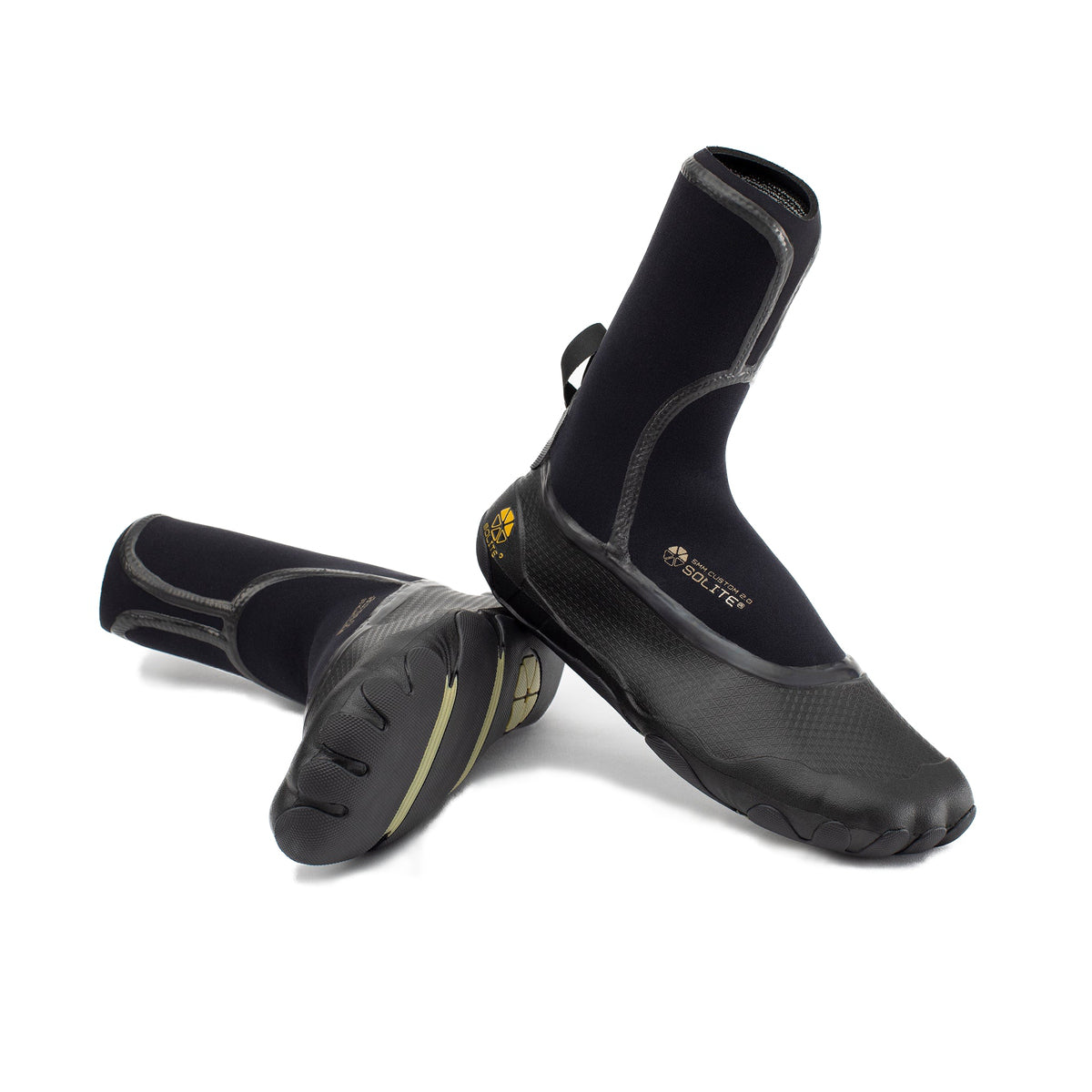 SOLITE 5mm Neoprene Booties Custom 2.0 - Black/Gum Color with Heat Booster Socks - Waterproof & Warm for Surfing, Diving & Cold Water Activities