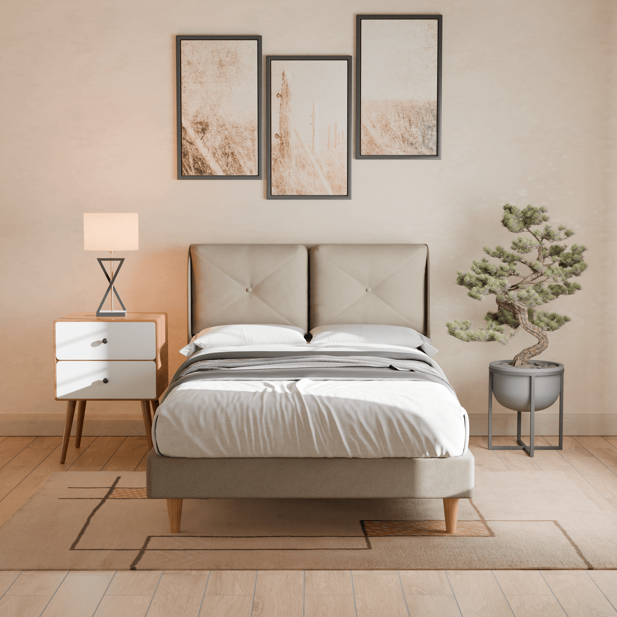 Mohave Fabric Bed Frame - Water Repellent & Dustproof Queen Size Platform Bed with Wooden Slats - Perfect for Bedroom, Guest Room & Small Spaces