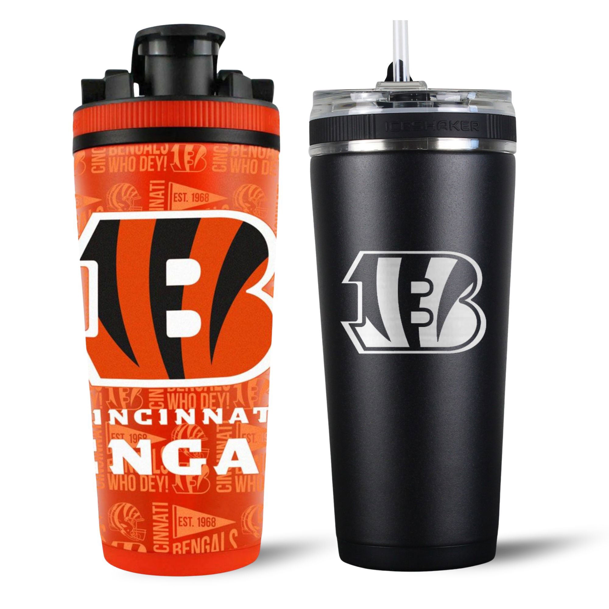 Cincinnati Bengals 4D Shaker & Flex Bottle Bundle - NFL Team Sports Water Bottle Set for Gym, Workout & Tailgating - Perfect for Football Fans & Hydration On The Go