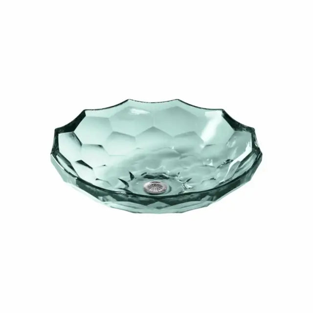 Briolette Faceted Glass Basin - Translucent Dew Drop Design - Elegant Home Decor for Bathroom, Kitchen, or Living Room