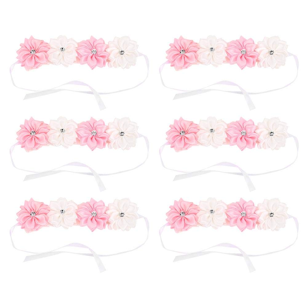 6Pcs Elegant Bride & Bridesmaids Artificial Ribbon Wrist Flowers - Wedding Bouquet Decorations for Ceremony, Reception & Photo Shoots (Pink & White)