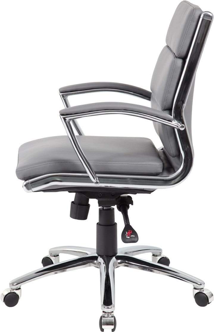 Premium Boss Executive CaressoftPlus Mid Back Office Chair with Metal Chrome Finish [B9476 BK] - Ergonomic Support for Long Work Hours, Home & Office Use