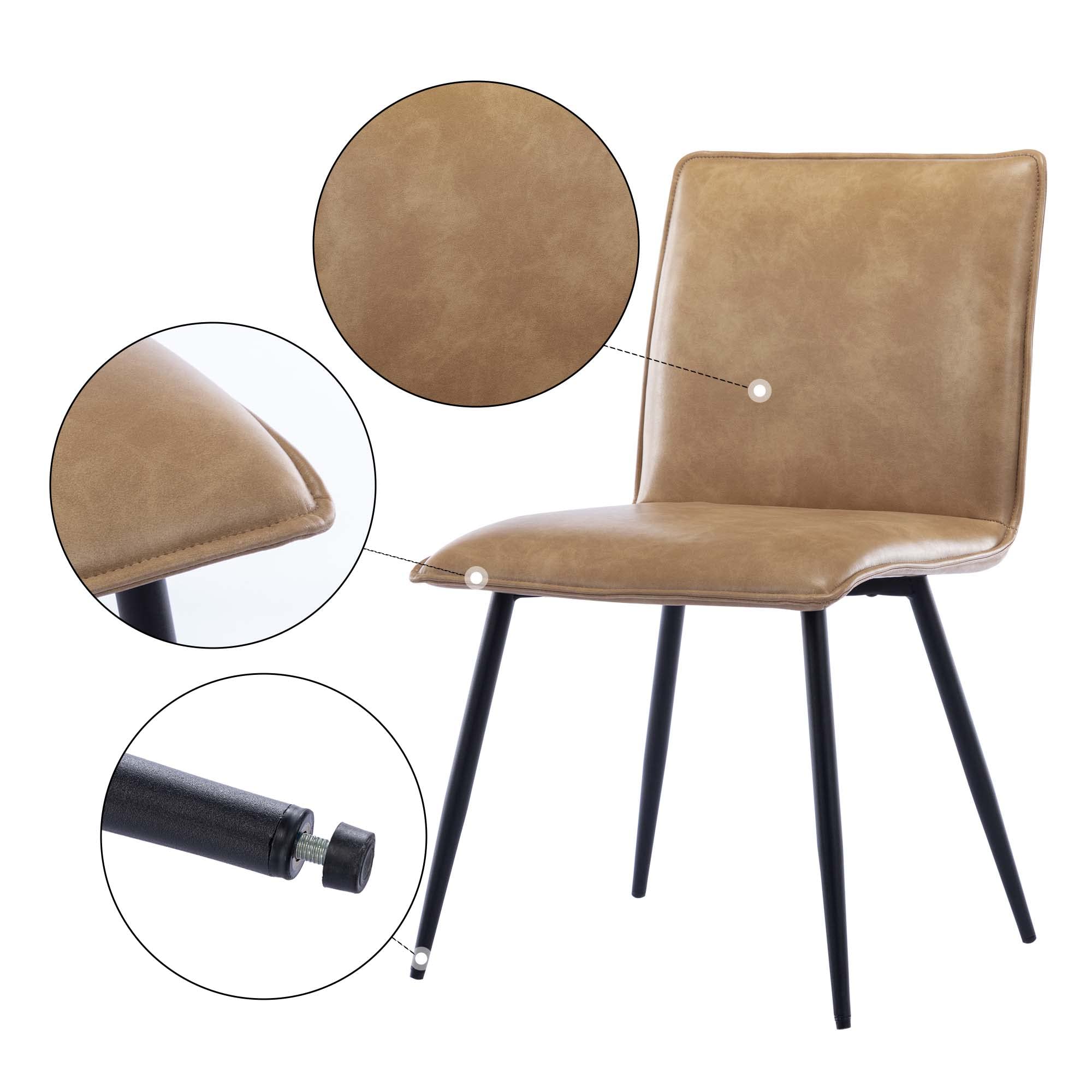 DUHOME PU Leather Dining Chairs Set of 4 - Faux Leather Kitchen Chairs with Metal Legs for Dining Room, Living Room, Kitchen Island - Modern Comfortable Camel Brown Seating for Home & Office Use