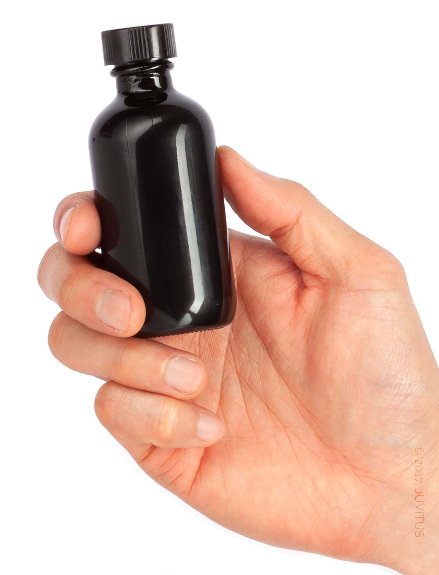 Premium 2 oz Black Glass Boston Round Bottles with Black Phenolic Cap - 12 Pack + Free Funnel - Essential Oil Bottles, Perfume Containers & DIY Craft Storage (Luxury Cosmetic Packaging)