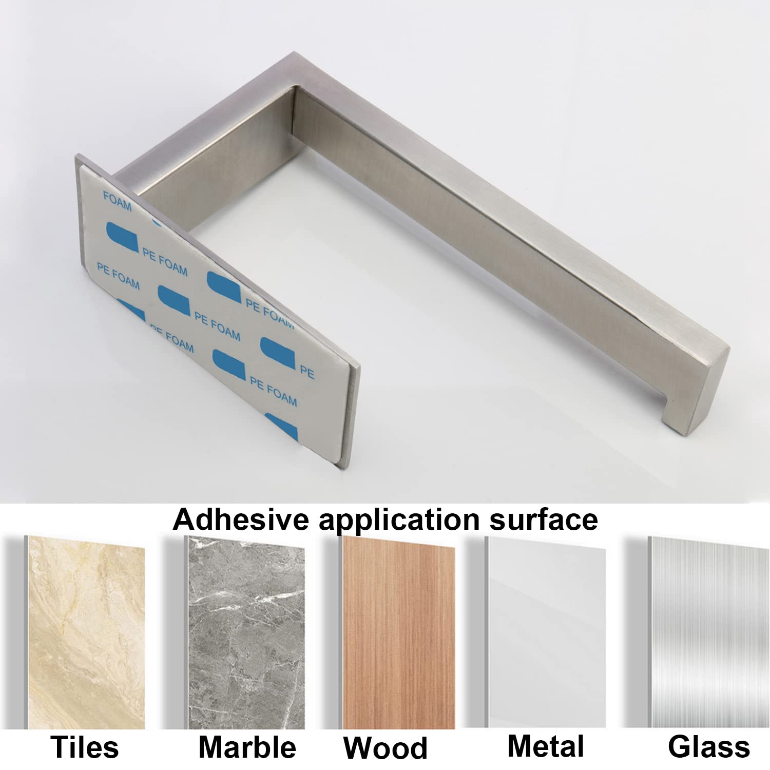 Stainless Steel Self-Adhesive Toilet Paper Holder - No Drill Rustproof Bathroom Tissue Roll Rack for Office & Home (Brushed Nickel) | Easy Installation & Space-Saving Design for Small Bathrooms & Powder Rooms