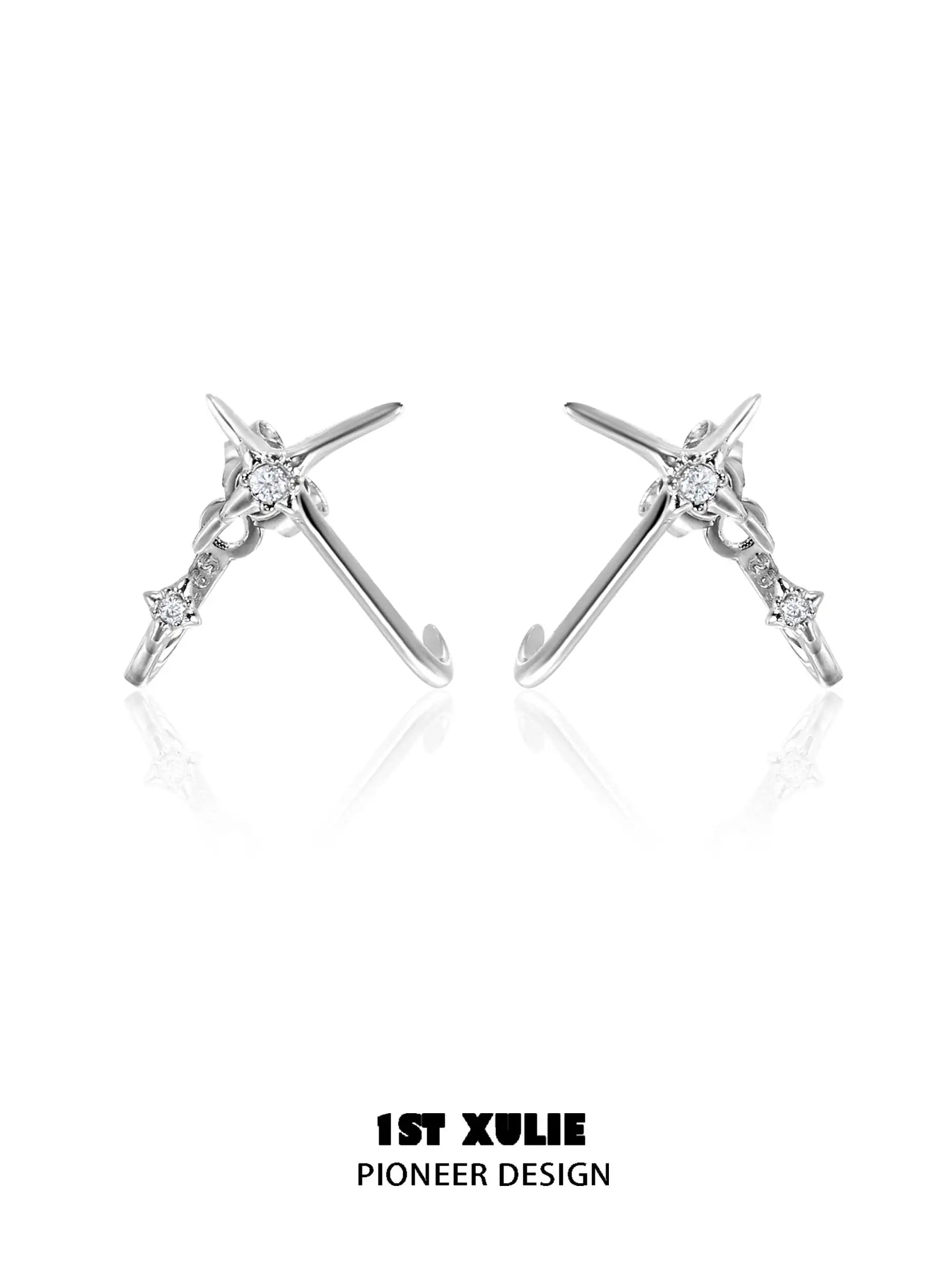 Silver Angel S925 Sterling Silver Hook Shaped Zircon Stud Earrings for Women - Hypoallergenic Fashion Jewelry Gift for Birthday, Anniversary & Valentine's Day - Perfect for Parties, Weddings & Everyday Wear