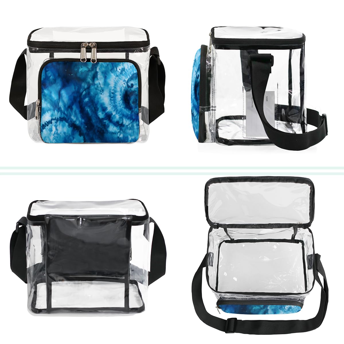 Swirl Tie Dye Clear Tote Bag with Handles - Blue Swirl Design Transparent Crossbody Shoulder Bag for Lunch, Beach & Outdoor Activities | Perfect for Travel, Picnics, Concerts & Sports Events | Stadium Approved Multipurpose Bag