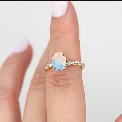 14K Gold Ethiopian White Fire Opal Wedding Ring for Women – Elegant Bridal Jewelry for Engagement, Anniversary & Special Occasions