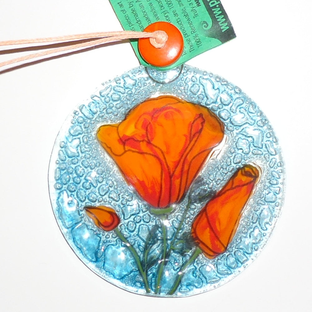 Orange Poppy Suncatcher - Handmade Stained Glass Window Decor for Home & Garden - Perfect for Windows, Patios, and Gifts
