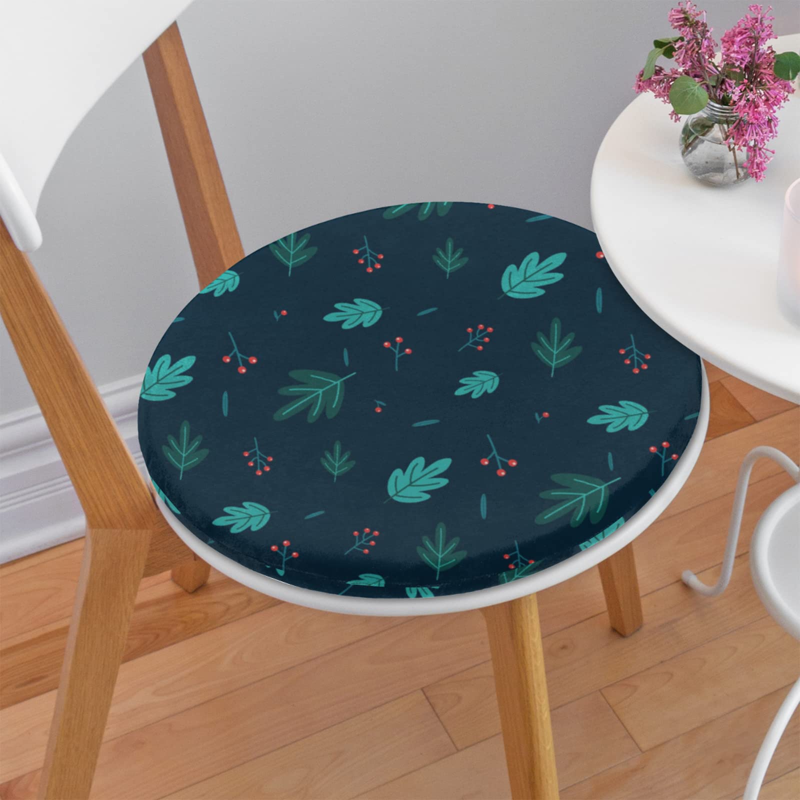 Round Chair Cushion with Leaf Plant Pattern - 14.5 Inch Soft Seat Pad for Dining Chairs, Office, Sofa & Car - Home Decor Accessory | Perfect for Living Room, Kitchen, Workspace & Vehicle Comfort