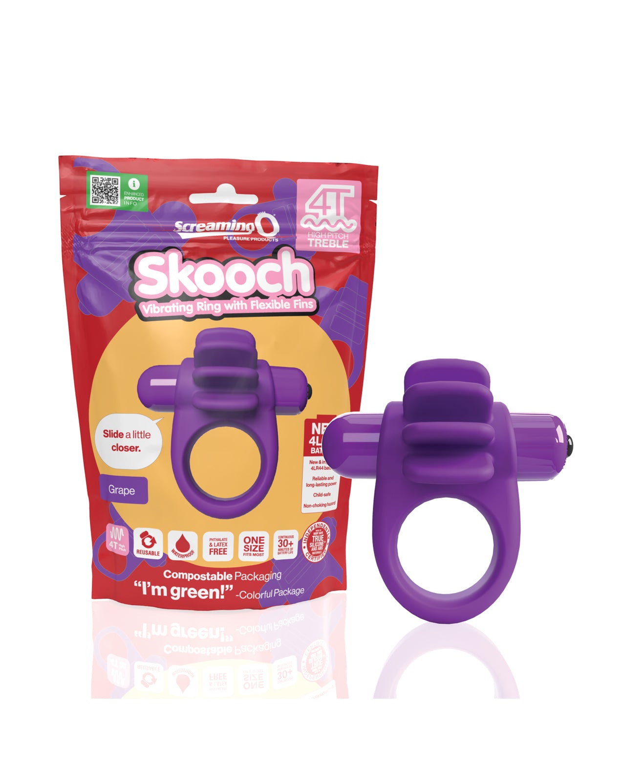 4T Skooch Vibrating Cock Ring with Clitoral Stimulator - Dual Pleasure for Couples - Perfect for Sensual Massage & Enhanced Intimacy - Grape Purple