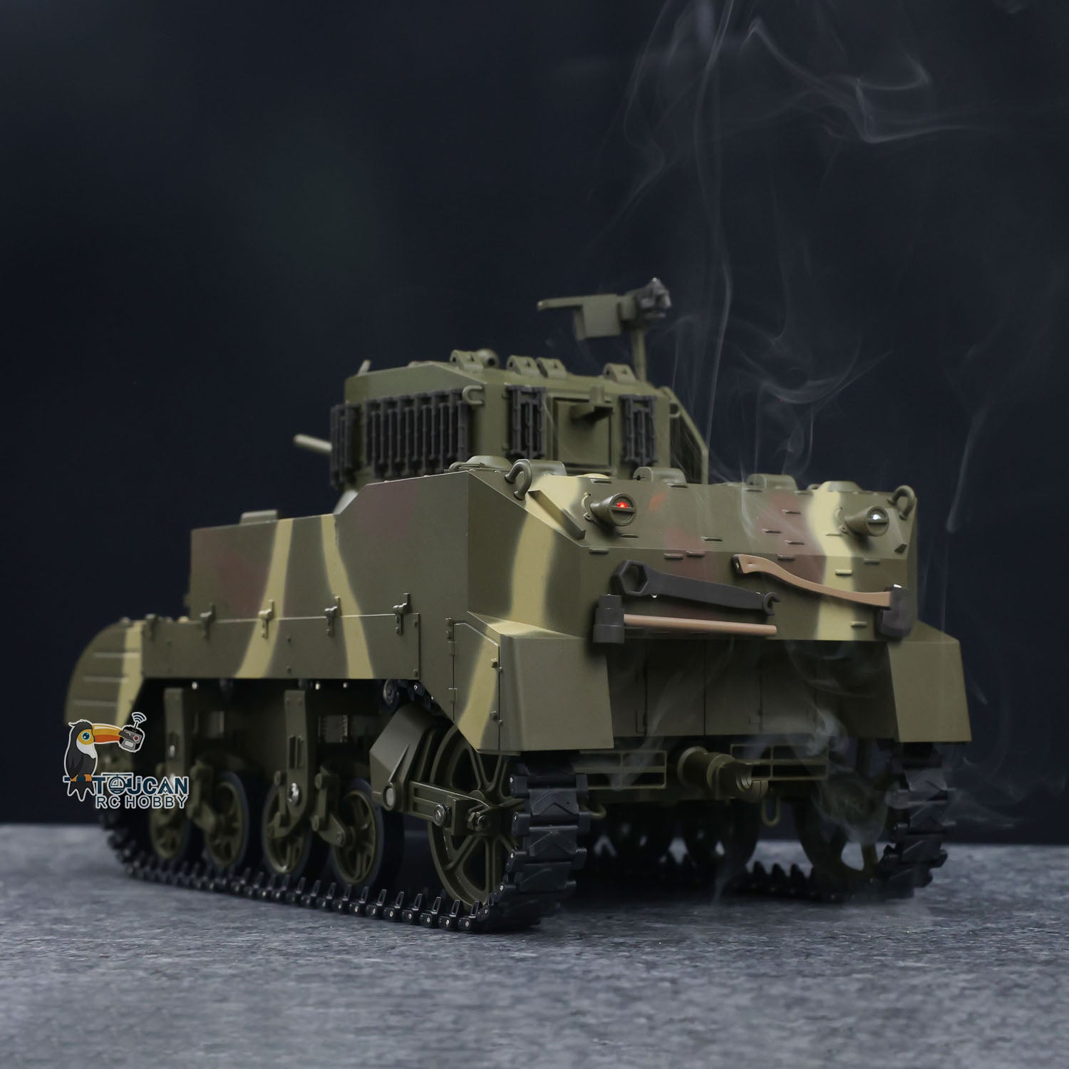 1/16 Scale US M5A1 Stuart VI RC Tank - Remote Control Ready-to-Run Light Tank with 360° Rotation, Smoke Effect, Barrel Recoil, LED Flash & Dual Battery System - Perfect for Military Enthusiasts & Battle Simulation Scenes