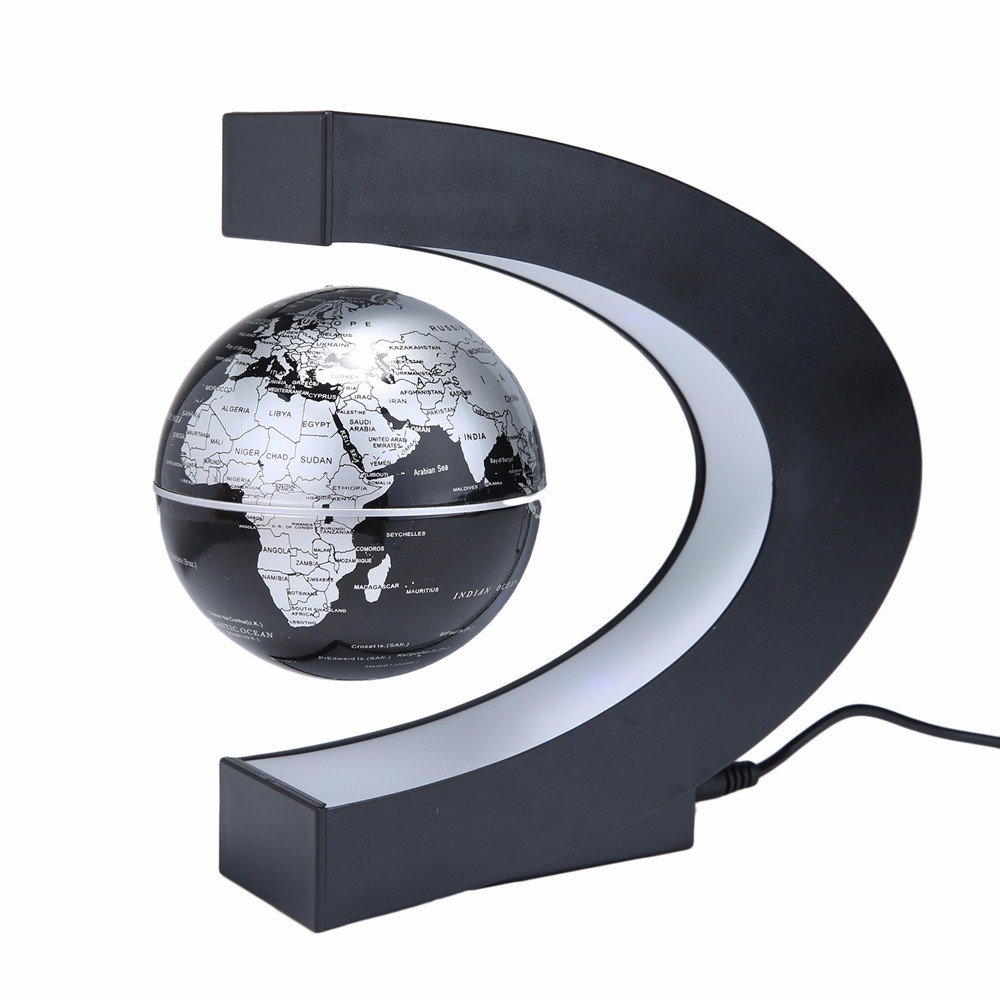 ELEOPTION Magnetic Floating Globe - Levitating World Map with LED Light & Stand, Educational Desk Decor for Kids, Home & Office - Perfect Gift for Children & Adults (Black) | Great for Learning Geography, Unique Home Decor & Office Desk Accessory