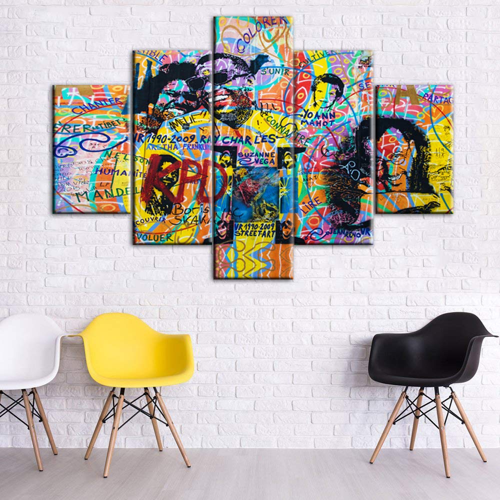 TUMOVO Wall Art Canvas Painting - 5-Piece Multi Panel Andreas Paulun East Side Gallery Artwork, Framed Ready to Hang (60