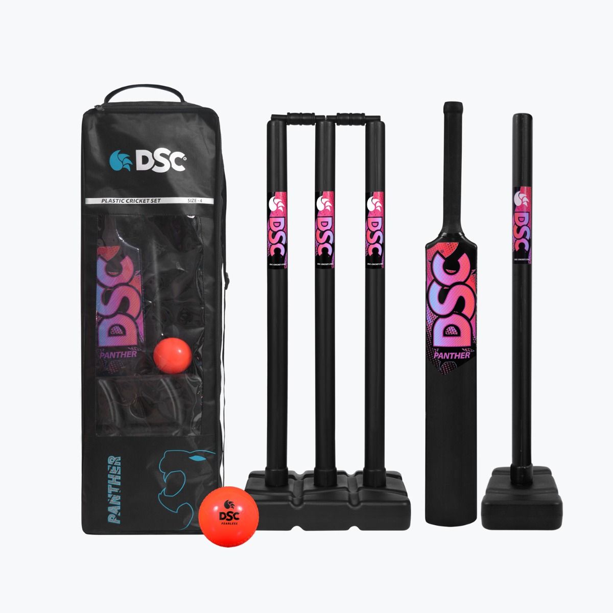 DSC Panther Cricket Plastic Set for Kids - Junior Cricket Bat, Ball & Stumps - Perfect for Backyard Cricket Practice & Outdoor Sports Fun