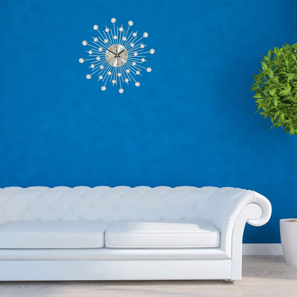 Amosfun Modern Rhinestone Wall Clock - Silent Metal Wall Decor for Living Room, Bedroom, Office - Elegant Home & Office Decoration for Stylish Interiors