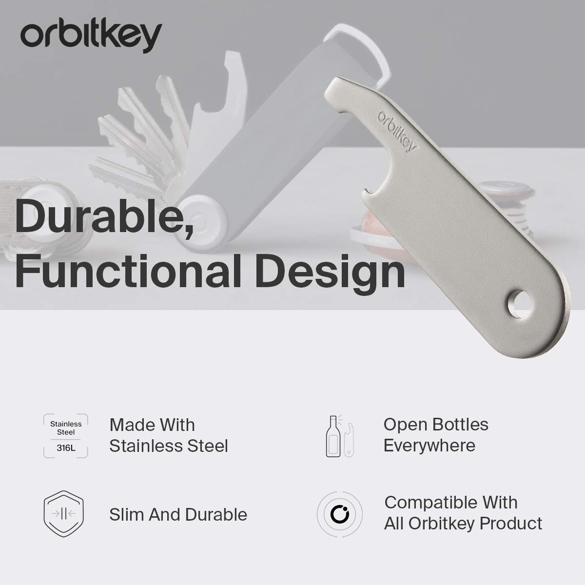 Orbitkey Slim Bottle Opener for Key Organizer & Key Ring - Portable Keychain Accessory for Beer, Soda & Drink Bottles | Perfect for Travel, Camping, Bars & Outdoor Adventures