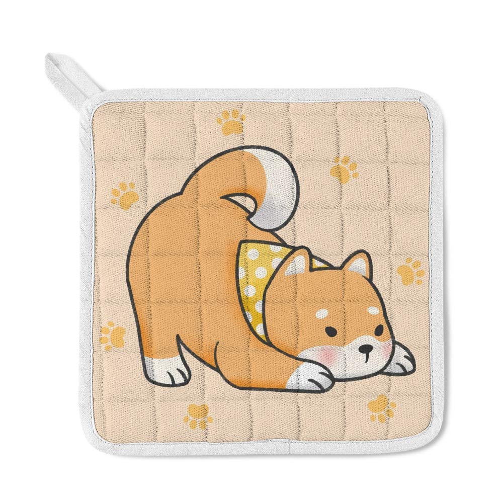 Kuizee 3-Piece Kitchen Apron Set with Cute Shiba Inu Design - Yellow Pot Holder, Oven Mitts & Cooking Apron for Baking, BBQ & Home Cooking | Perfect Gift for Chefs & Home Cooks