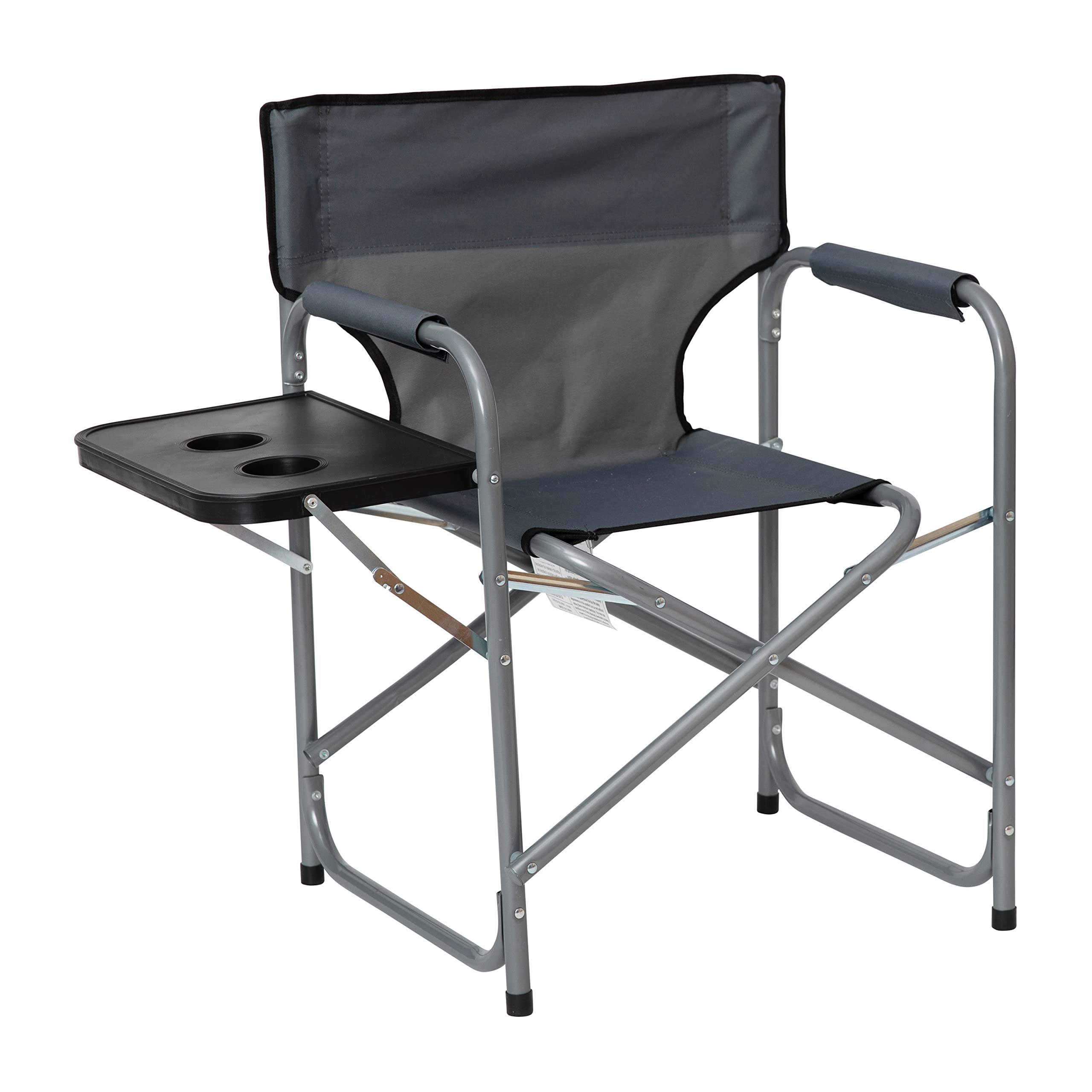 Flash Furniture Benjamin Folding Directors Camping Chair - Portable Gray Sports Chair with Cup Holder & Side Table - Steel Tube Frame for Indoor, Outdoor, Picnic, Beach, Camping & Tailgating Events