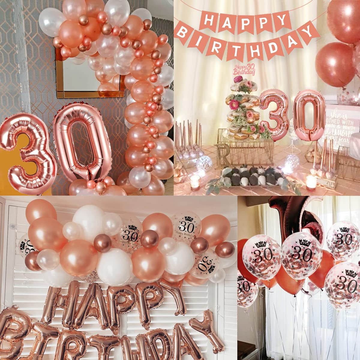 30th Birthday Party Decorations Set - Rose Gold Foil Balloons, Confetti Balloons, Bunting Banner, Tablecloth & Cake Topper - Perfect for Women's 30th Birthday Celebrations, Milestone Parties & Special Occasions
