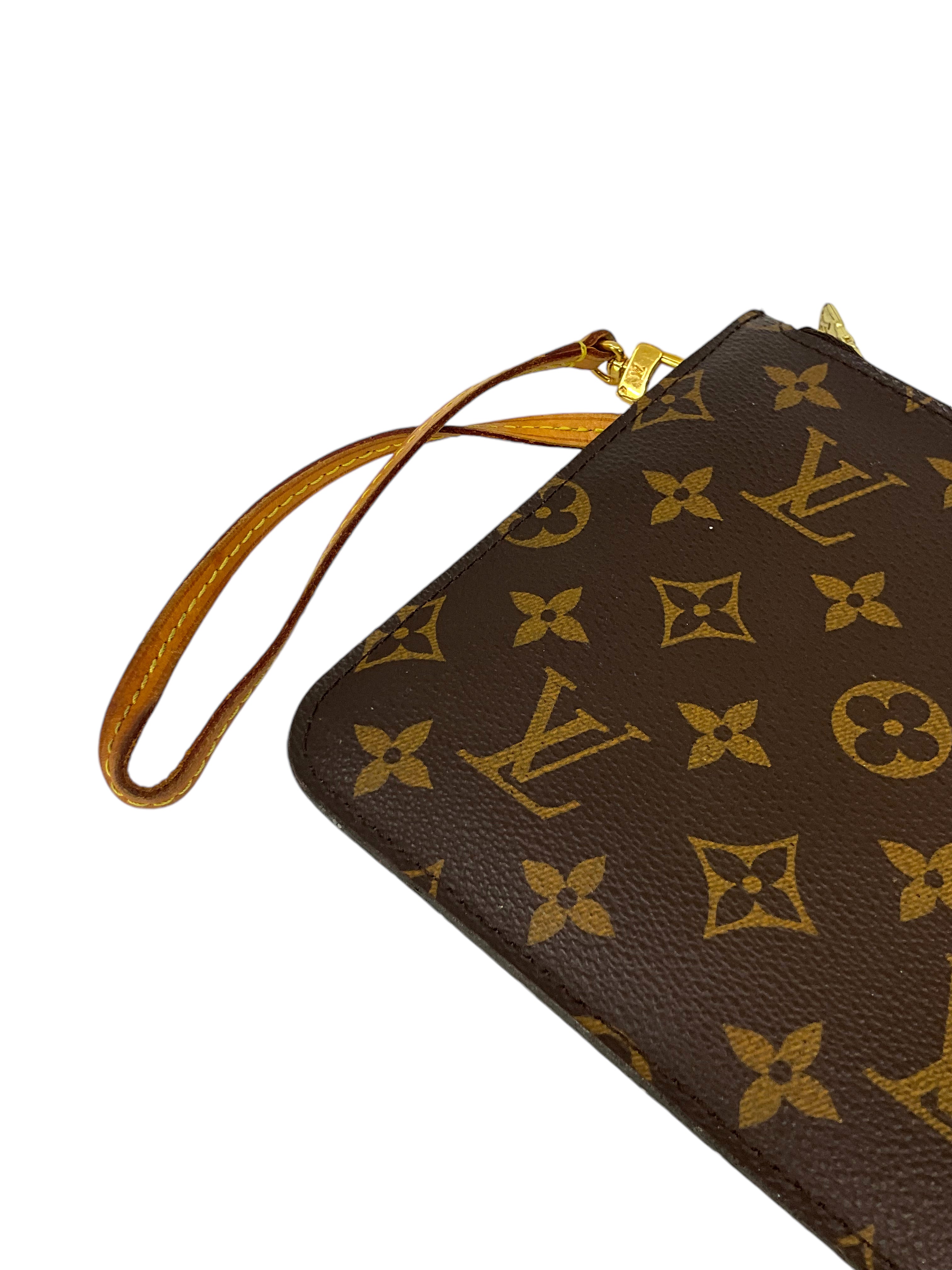 Original Louis Vuitton Monogram Neverfull MM Pochette Wristlet Crossbody Bag - Luxury Designer Handbag for Women, Perfect for Shopping, Travel & Everyday Use
