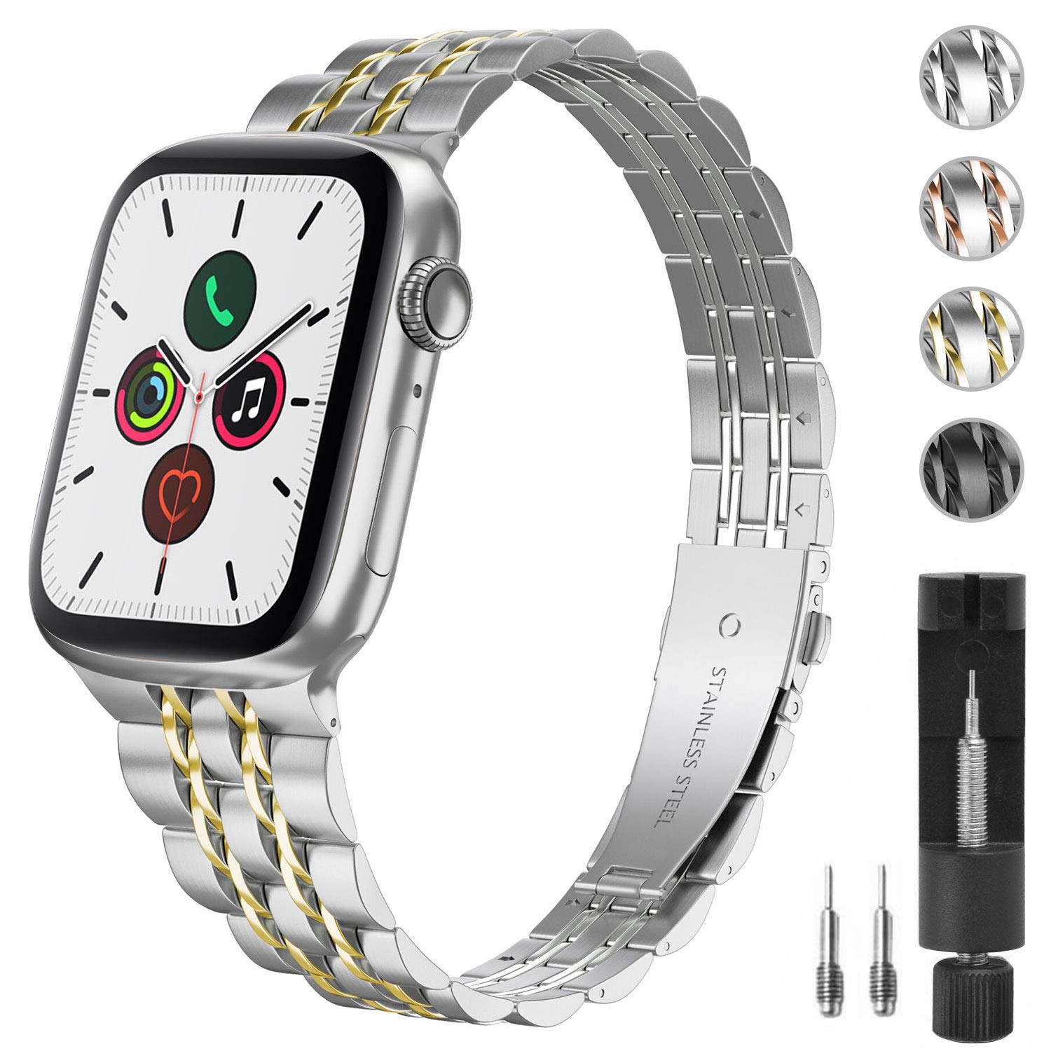 Premium Stainless Steel Apple Watch Band for Women & Men - Compatible with Series 8/7/6/5/4/3/2/1/SE (38mm 40mm 41mm) - Durable Metal Wristband for Business, Workout & Everyday Wear
