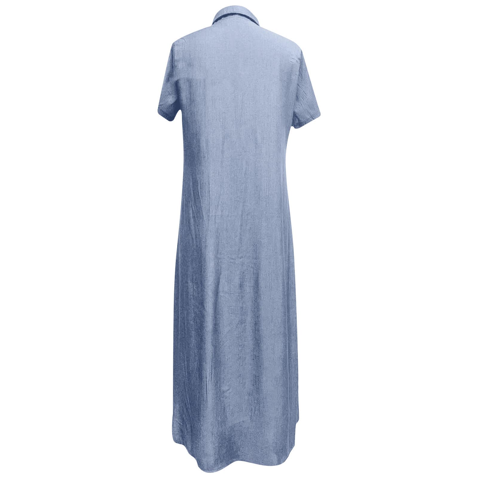 Vintage Women's Blue Denim Shirt Dress - Short Sleeve Button Up Jean Dress for Summer & Fall | Casual Boho Style, Beach Cover Up, Weekend Outfit, Date Night Dress