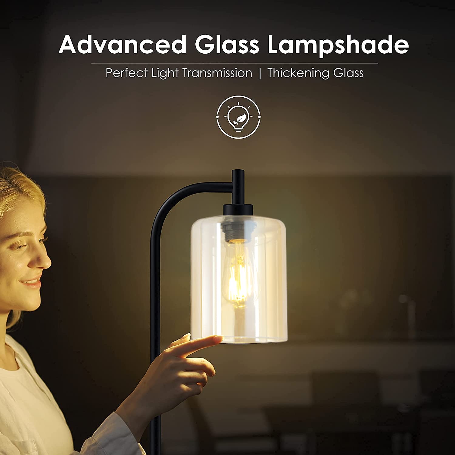 Modern Industrial Floor Lamp with Gold Glass Shade - 6W LED Bulb Included, Adjustable Standing Lamp with Foot Switch - Bright Lighting for Living Room, Bedroom & Office - Perfect for Reading, Working & Relaxing
